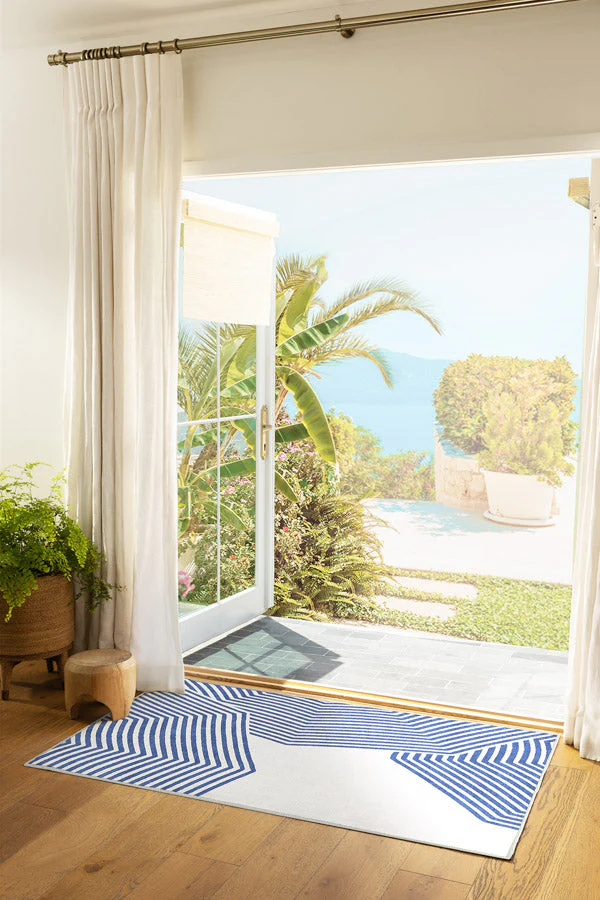 Beach Club Navy & Ivory Outdoor Rug by Gray Malin