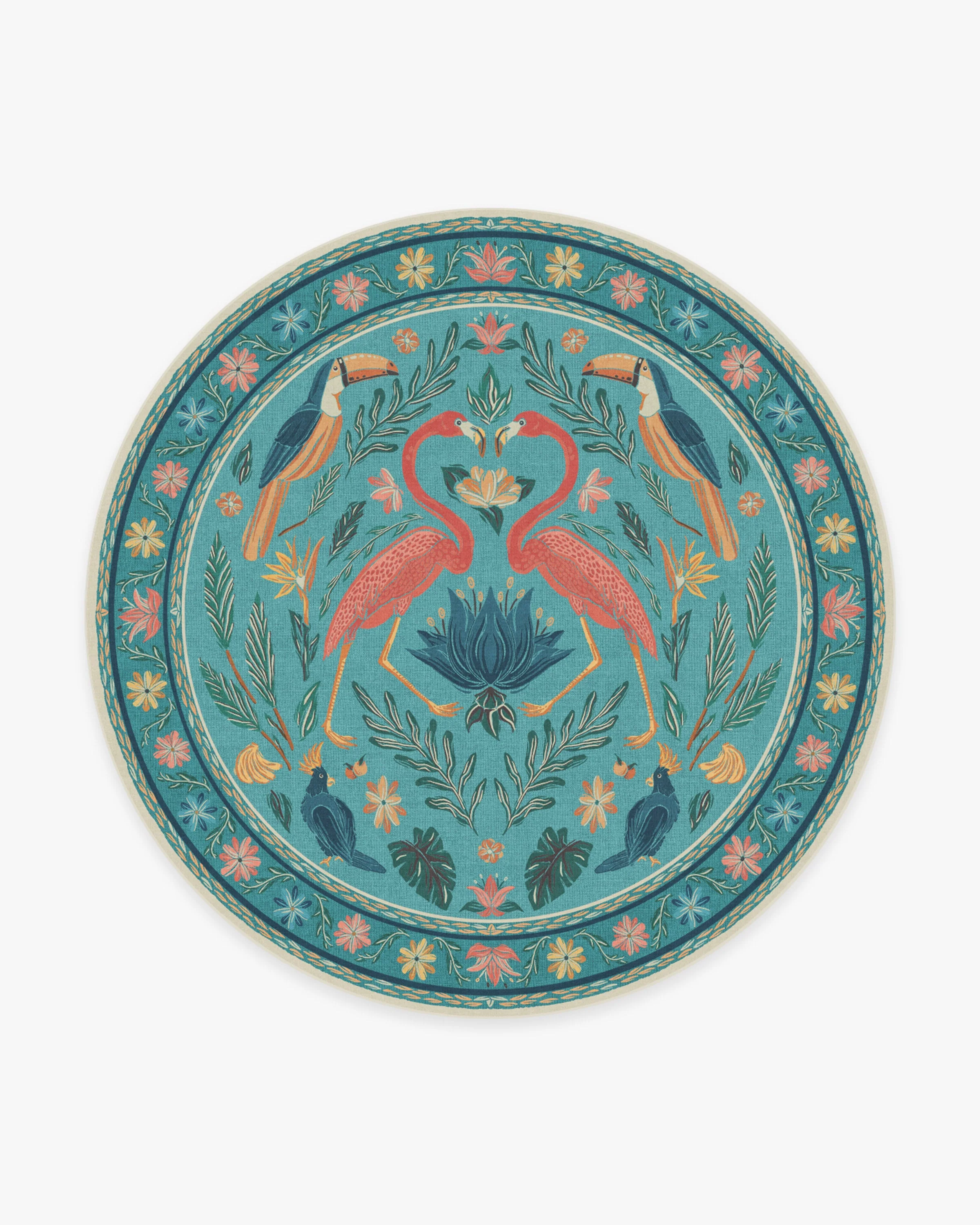 Birds Of A Feather Aqua Flatwoven Rug by Iris Apfel
