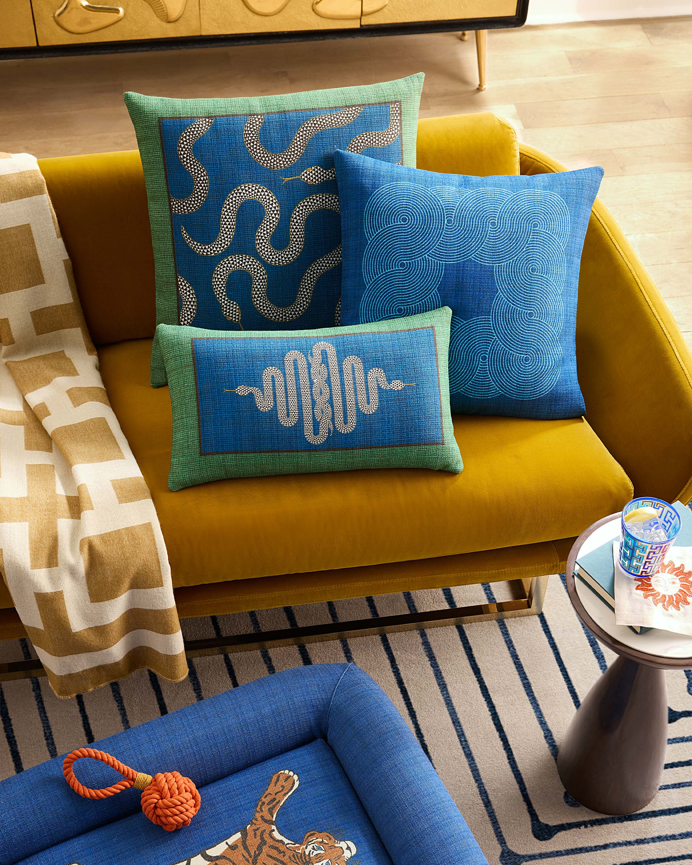 Venom Green & Blue Woven Throw Pillow by Jonathan Adler