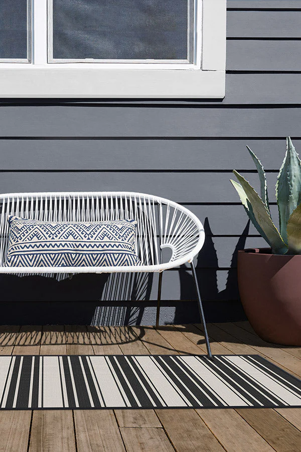 Marina Stripe Black Outdoor Rug