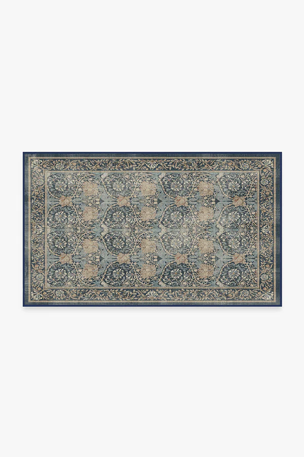 Honeysuckle & Tulip Indigo Flatwoven Rug by Morris & Co.