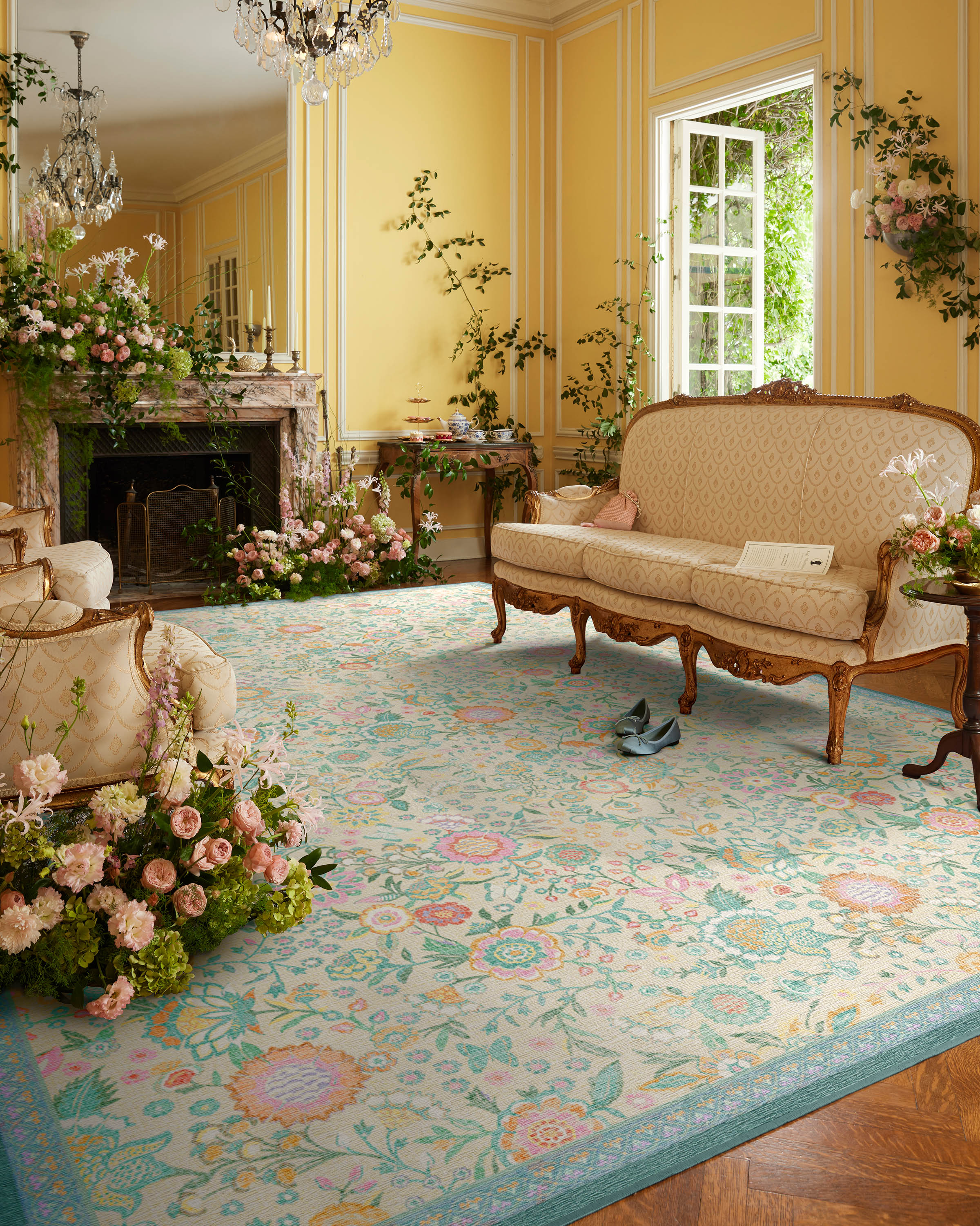 Royal Garden Ivory & Jade Flatwoven Rug by Bridgerton