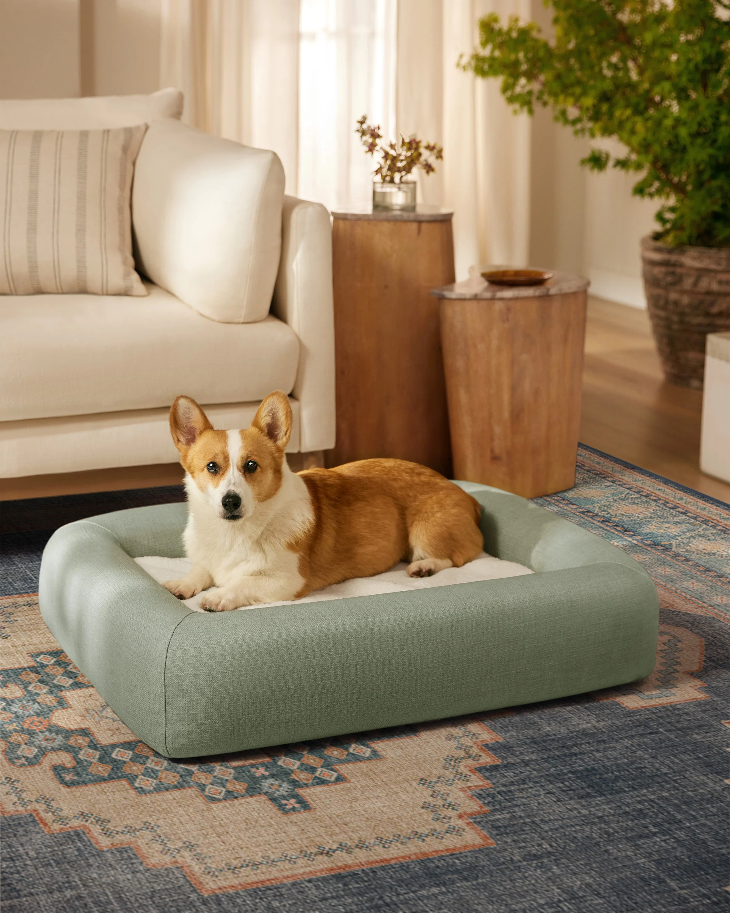 Sage Green Woven Bolster Pet Bed