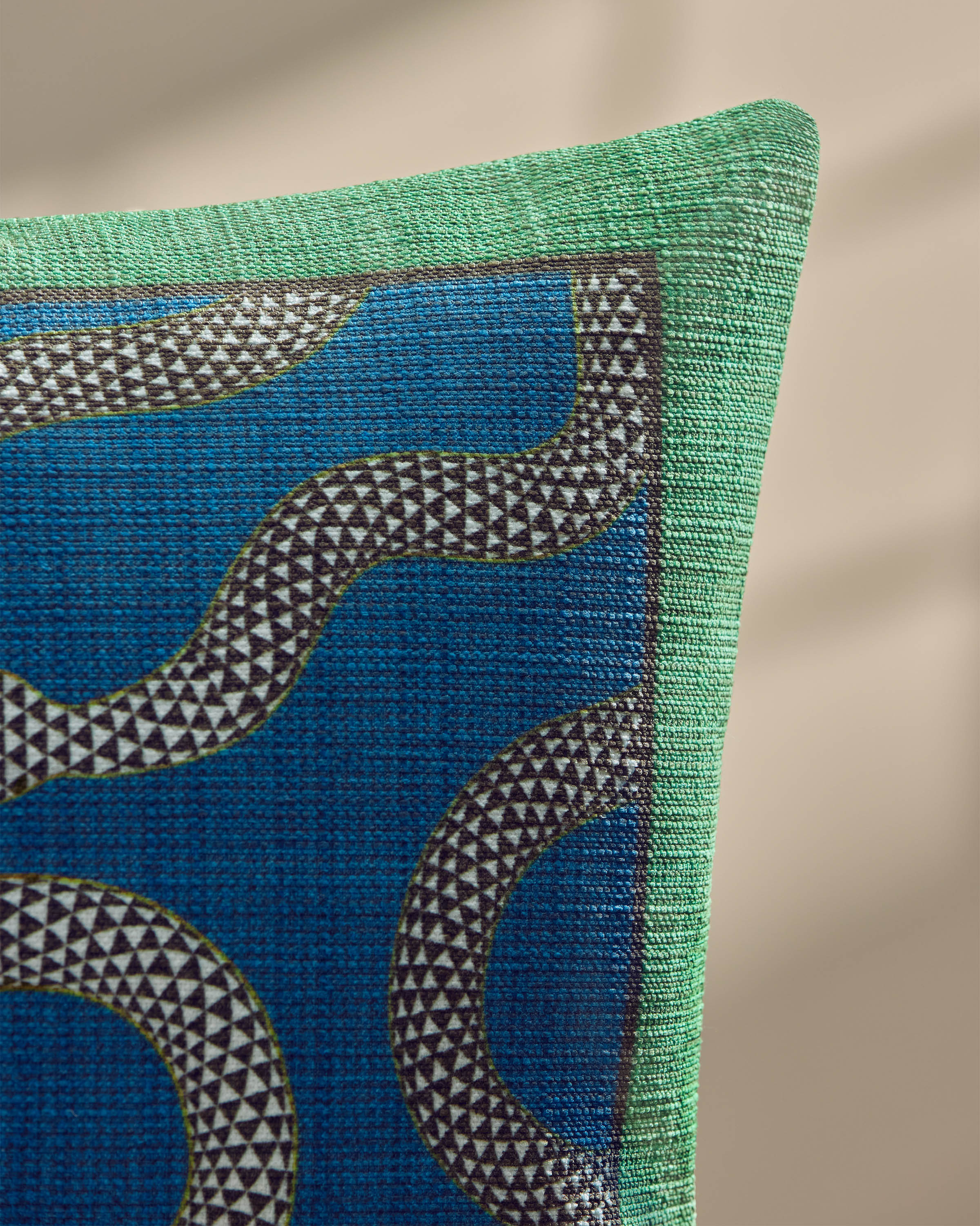 Venom Green & Blue Woven Throw Pillow by Jonathan Adler
