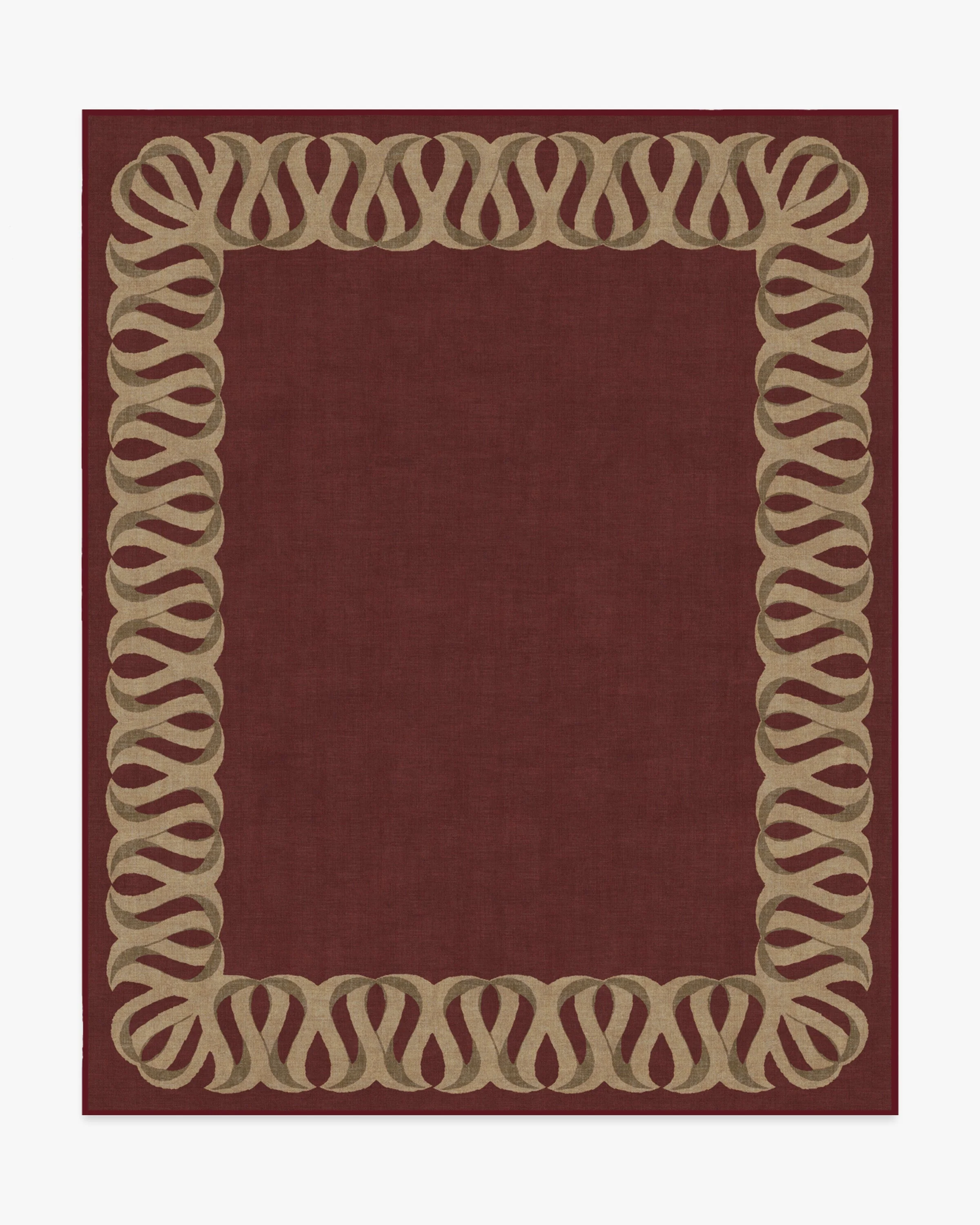 Ribbon Border Red & Natural Rug