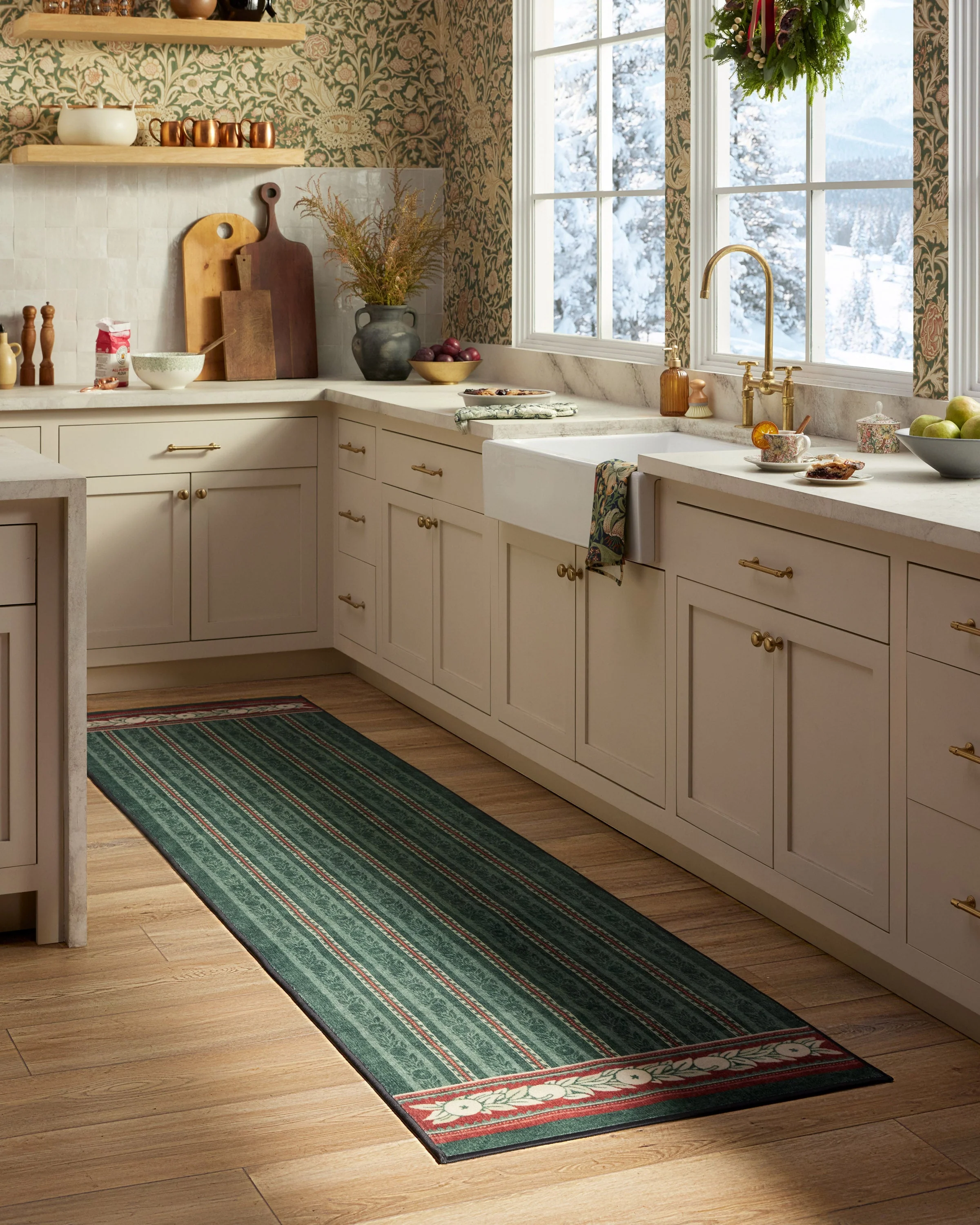 Fruit Stripe Spruce Green Flatwoven Rug by Morris & Co.