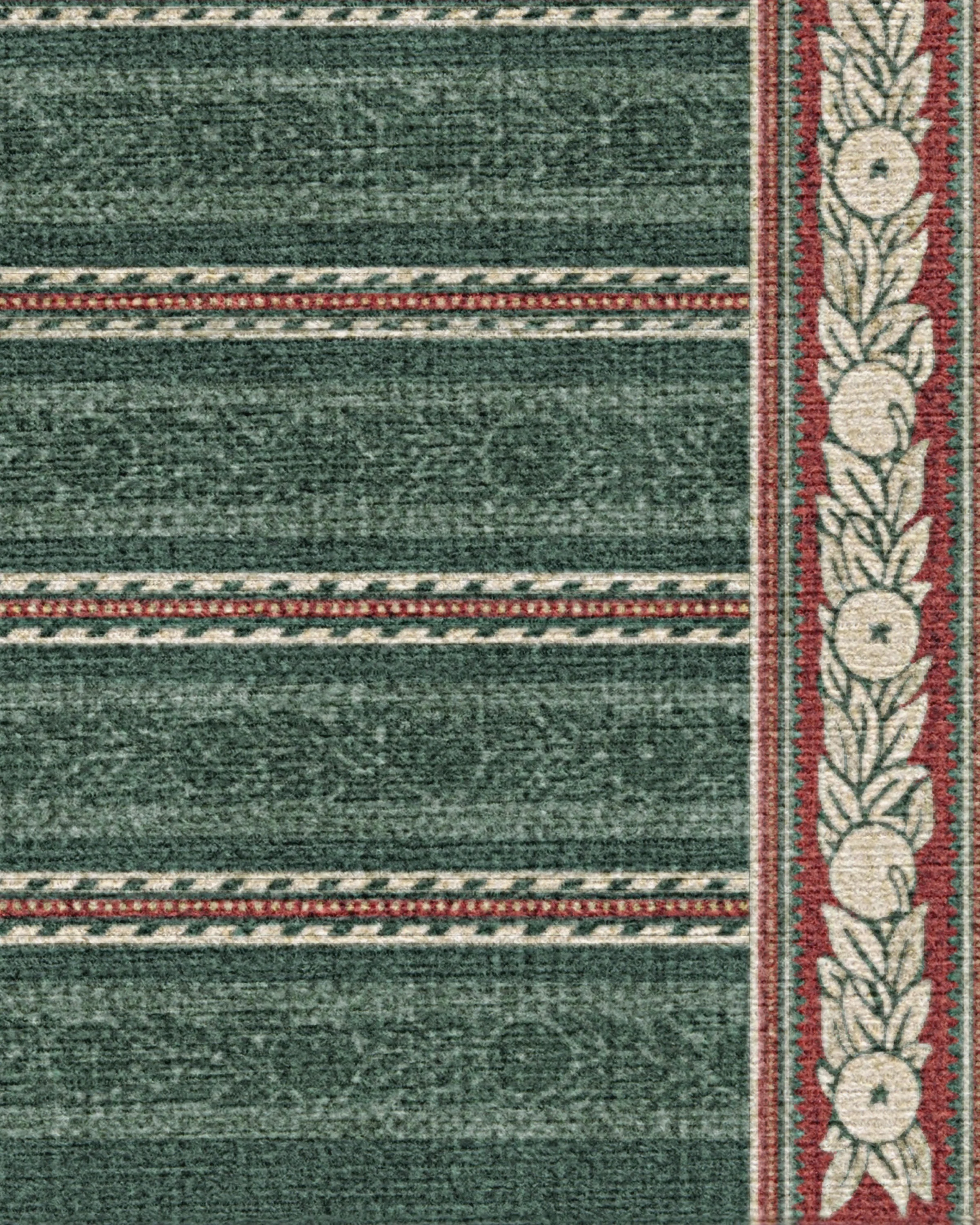 Fruit Stripe Spruce Green Flatwoven Rug by Morris & Co.