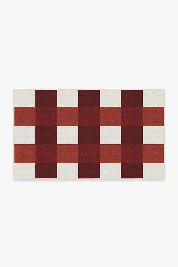 Gingham Plaid Red & White Outdoor Rug
