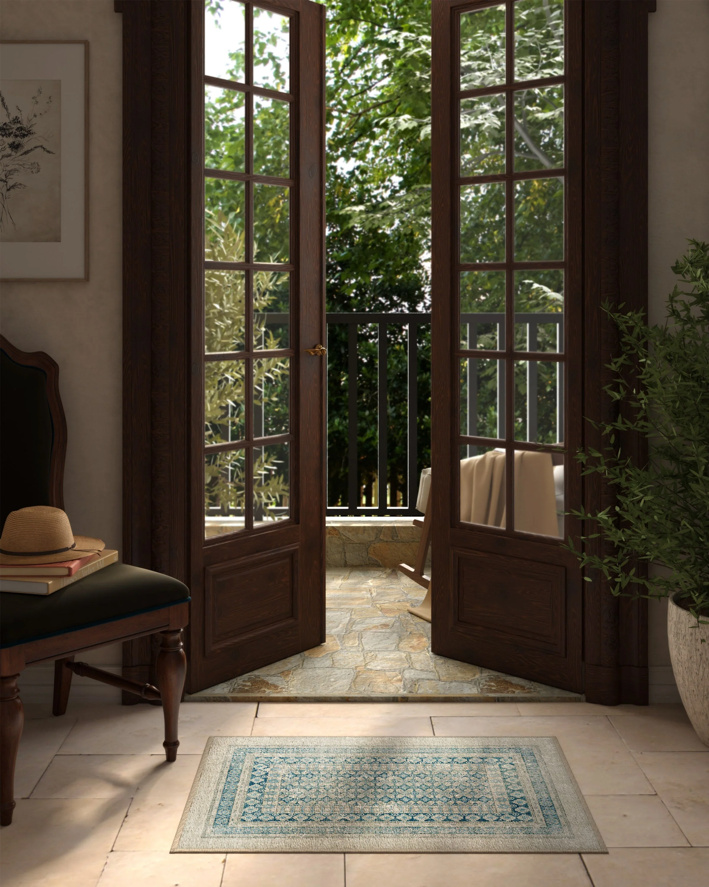 Cyrus Neutral & Blue Flatwoven Rug