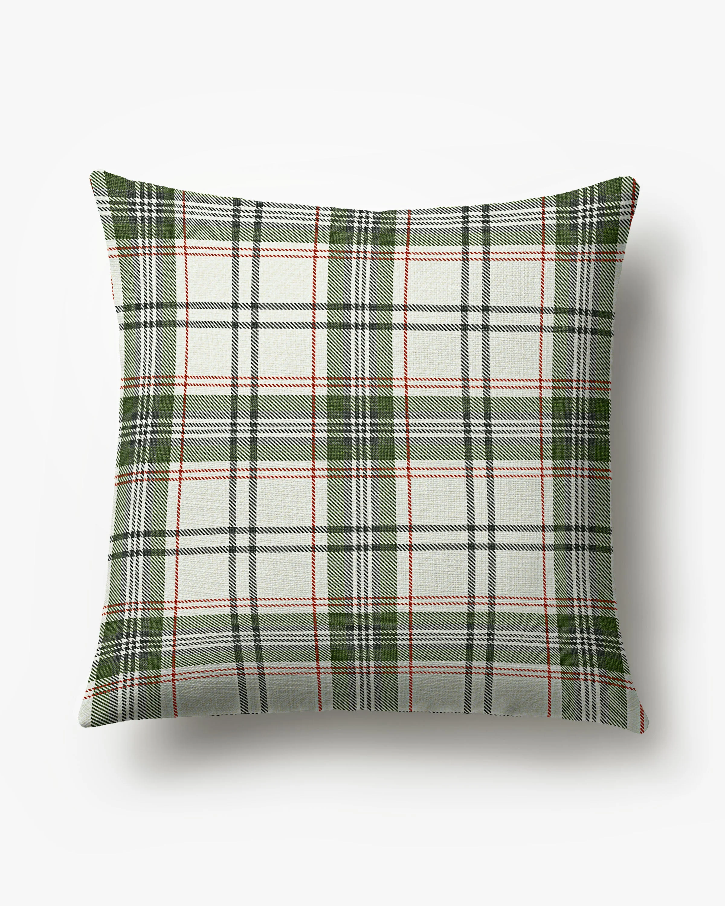 Noelle Tartan Eggshell & Green Woven Throw Pillow
