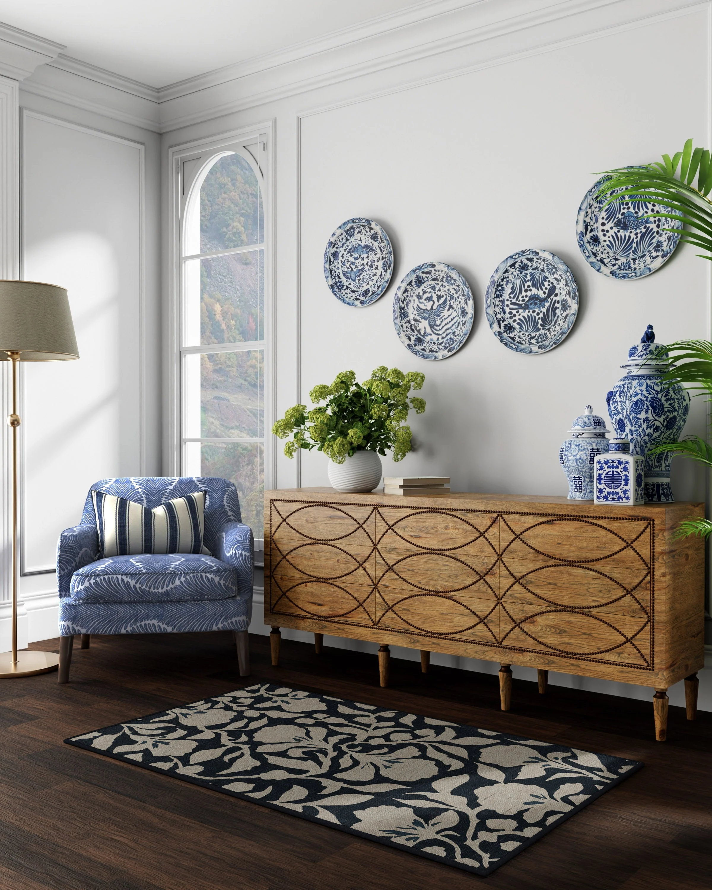 Flora Ink Blue & Ivory Rug by The Hiltons