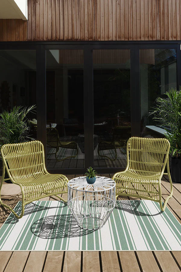 Marina Stripe Sage Green Outdoor Rug