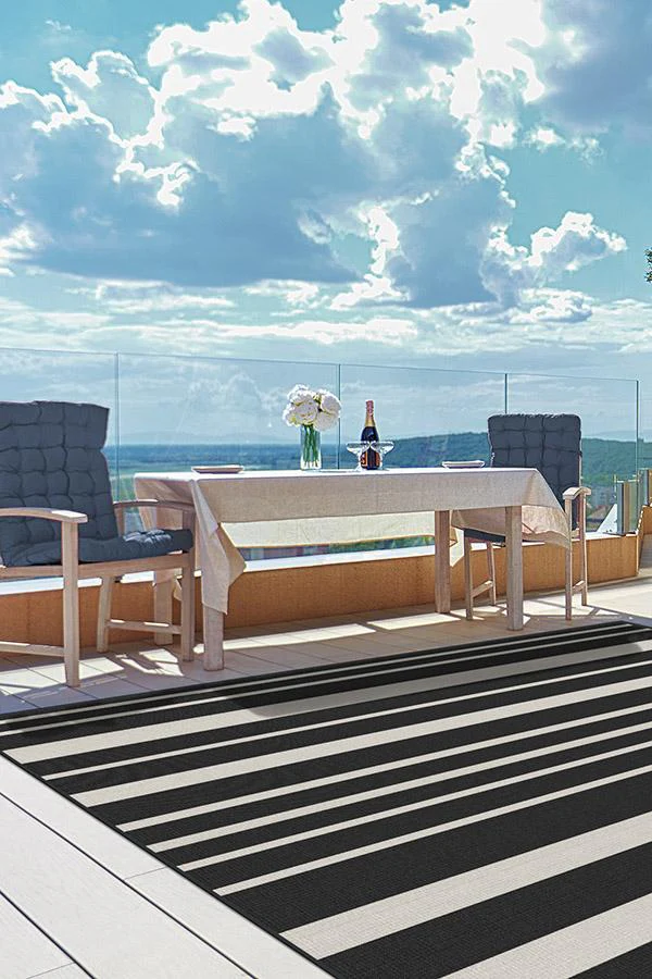 Sailmaker Stripe Black Outdoor Rug
