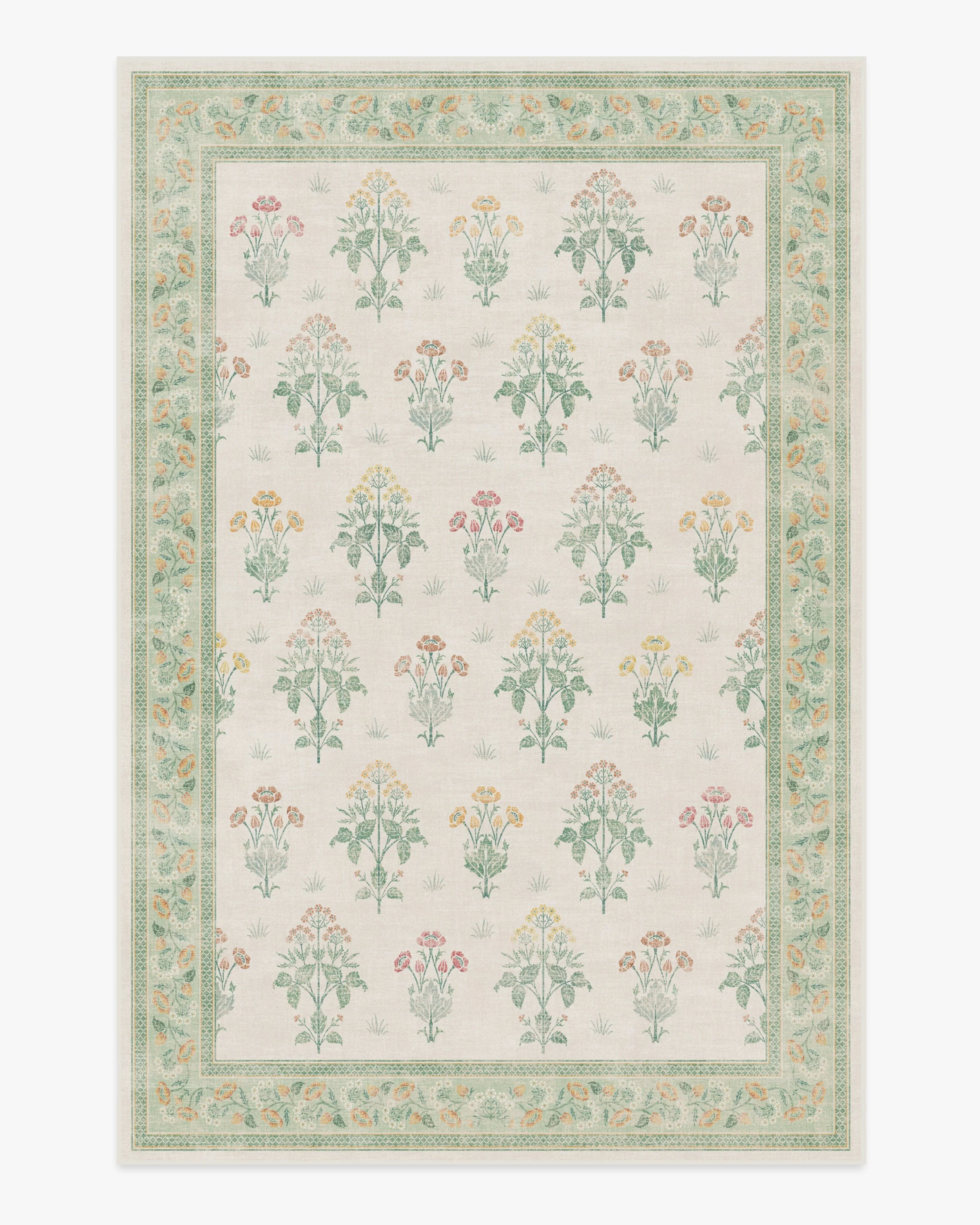 Meadow Sweet Ivory & Green Flatwoven Rug by Morris & Co.