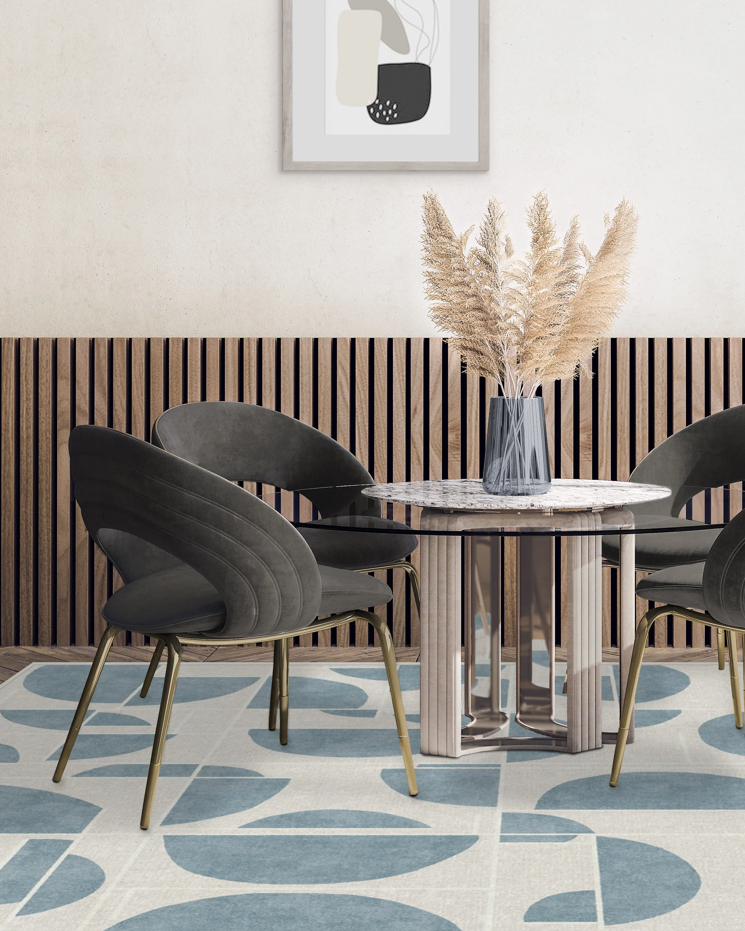 Lune Slate Blue Rug by Nina Takesh