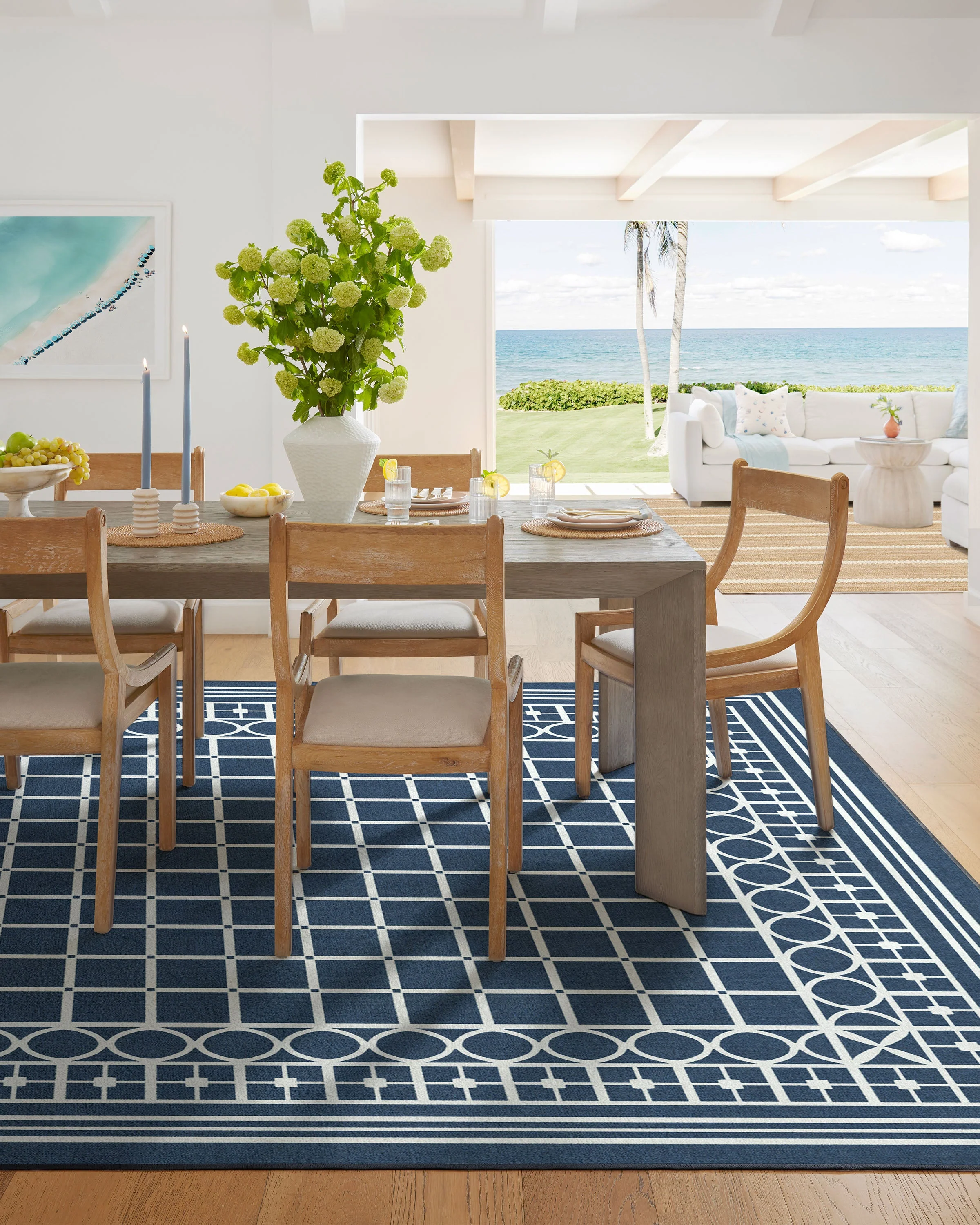 Palm Beach Navy Flatwoven Rug by Gray Malin