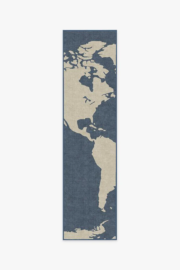 World Map Blue Rug