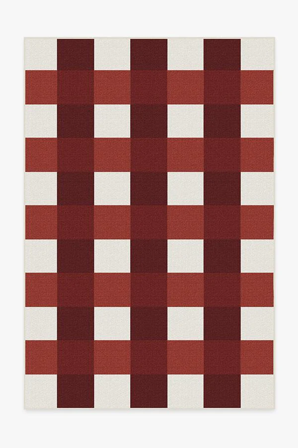 Gingham Plaid Red & White Outdoor Rug