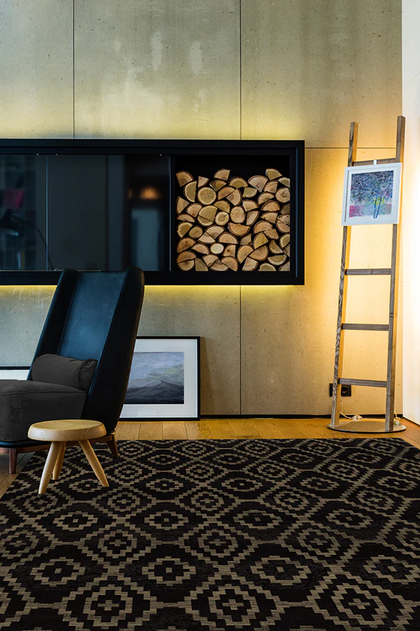Diamond Trellis Black Flatwoven Rug