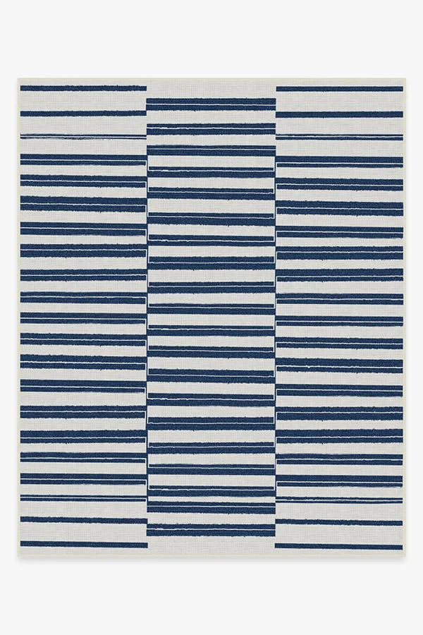 Offset Stripe Navy Outdoor Rug