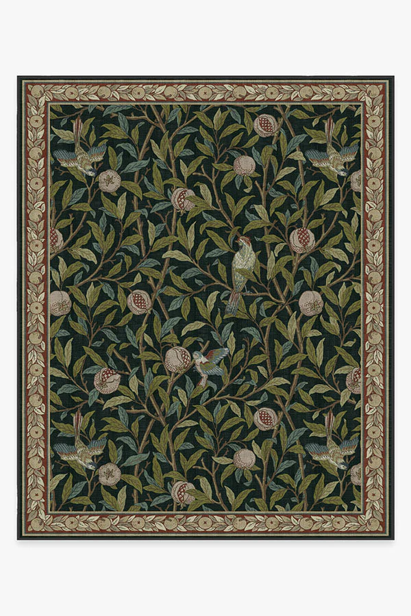 Bird & Pomegranate Teal Green Flatwoven Rug by Morris & Co.