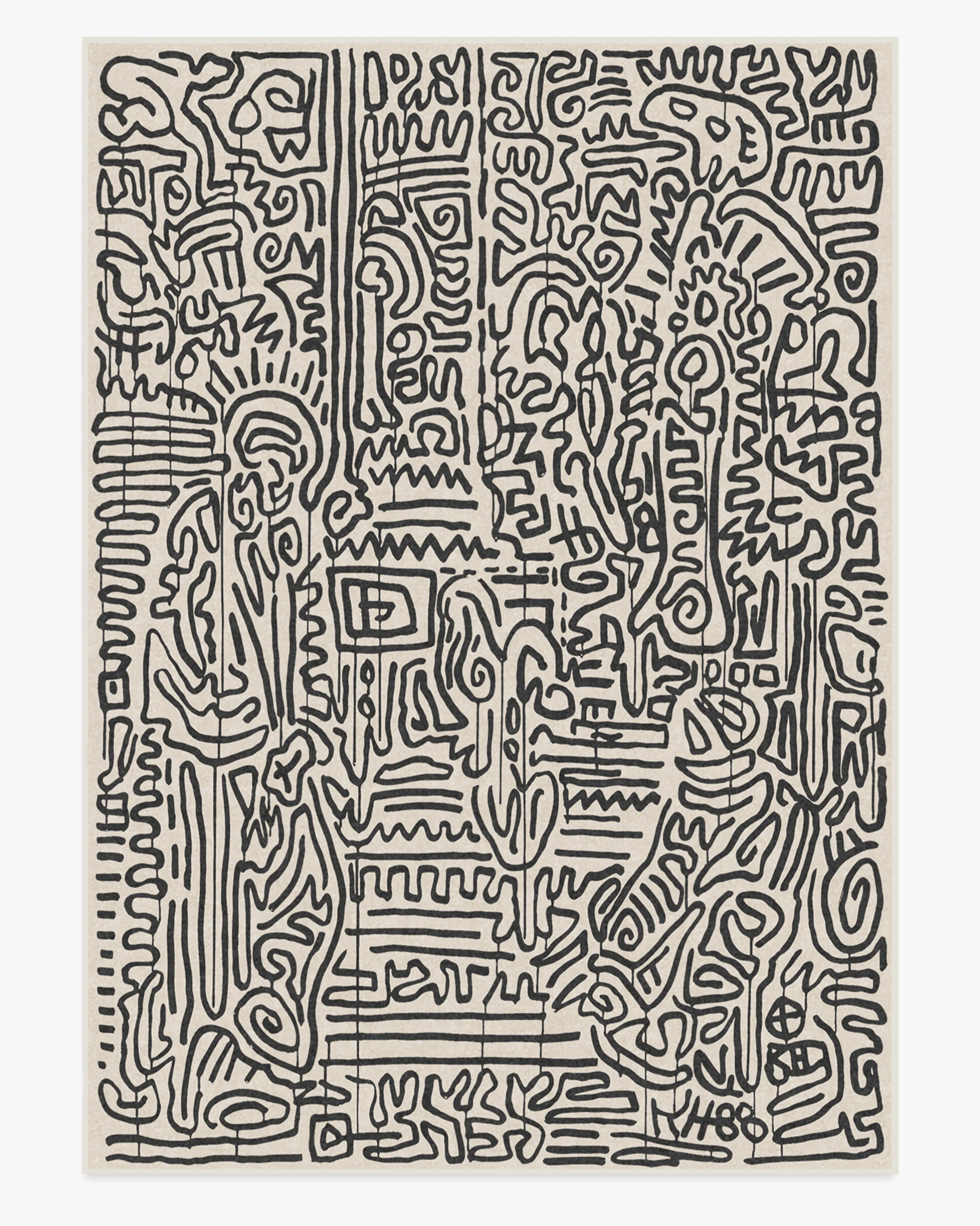 Freestyle Black & Ivory Flatwoven Rug by Keith Haring
