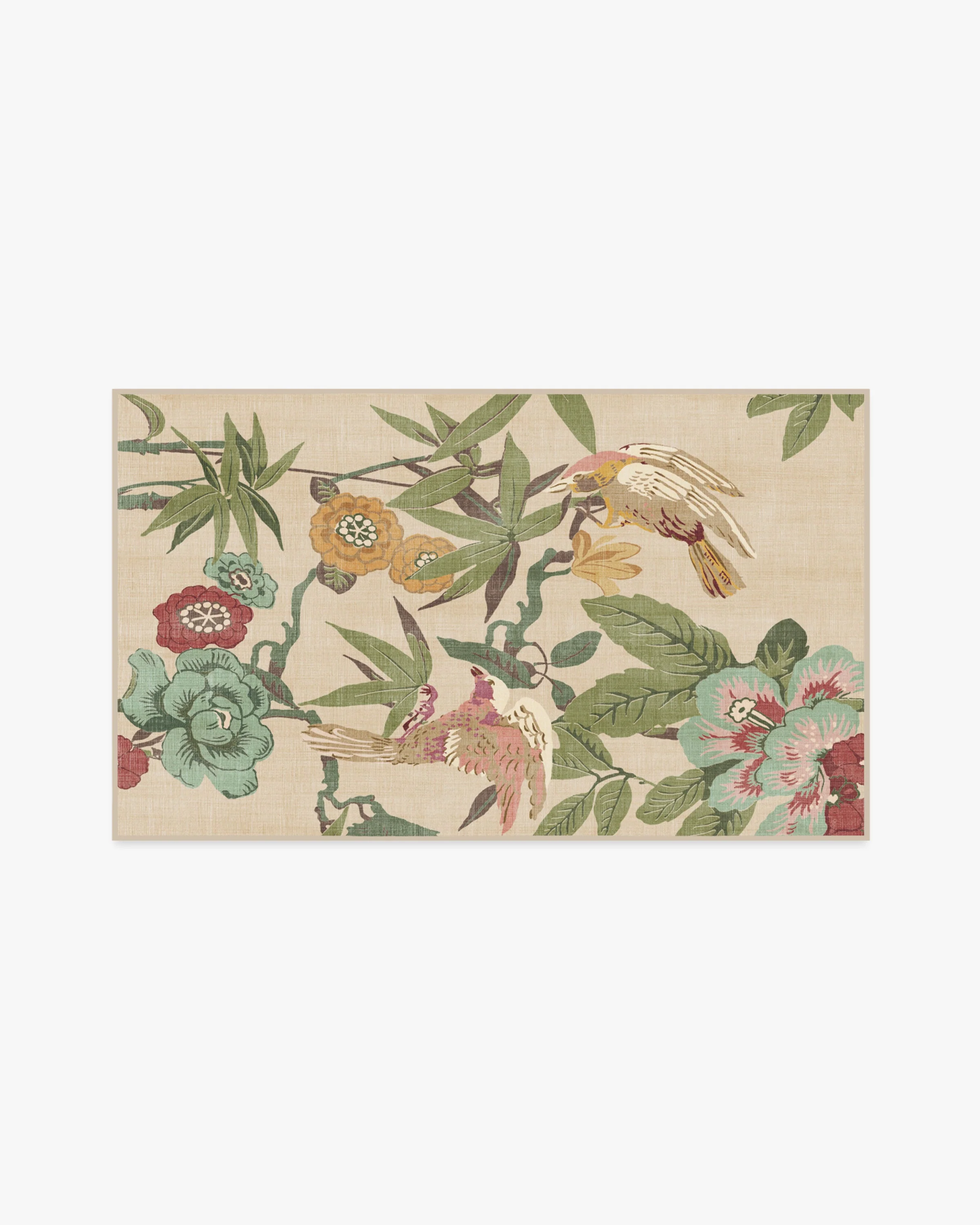 Bamboo & Bird Blush & Jade Rug by Sanderson