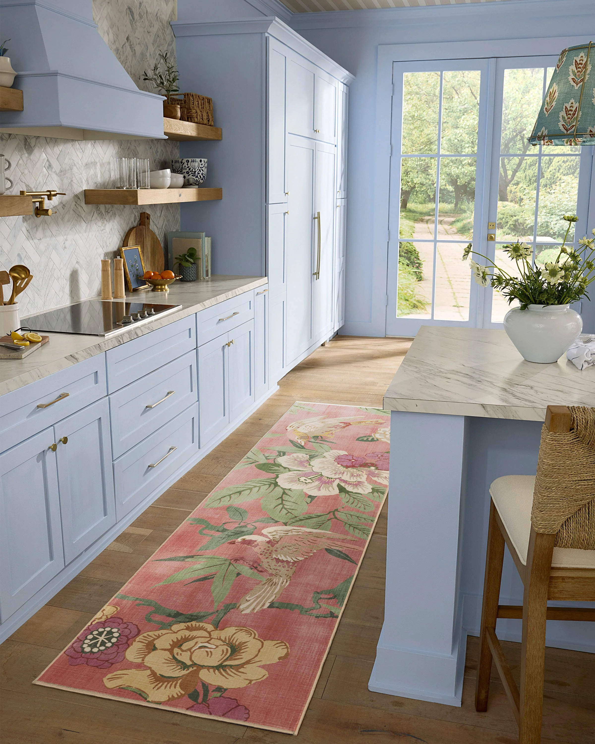 Bamboo & Bird Blossom Pink Flatwoven Rug by Sanderson
