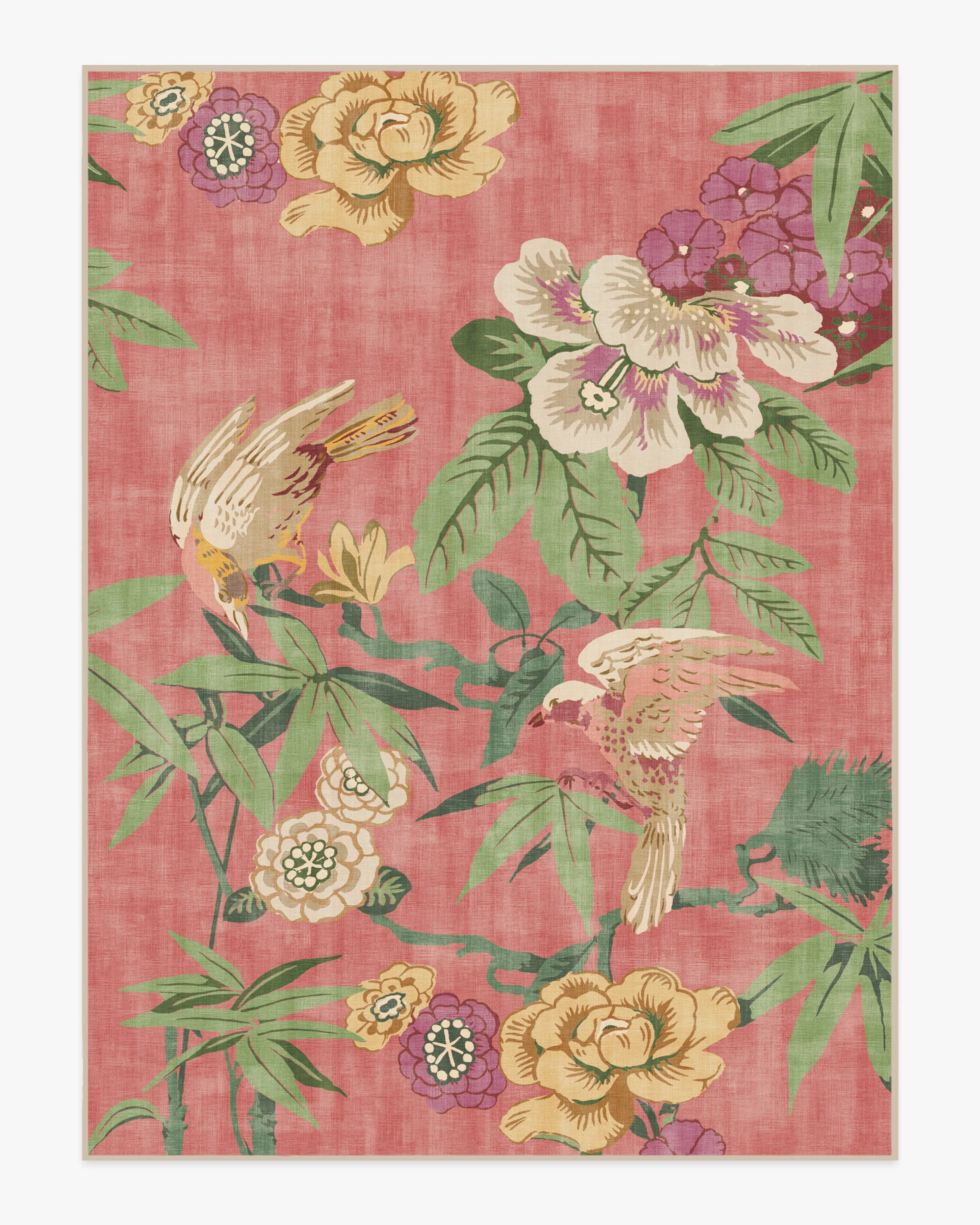 Bamboo & Bird Blossom Pink Rug by Sanderson