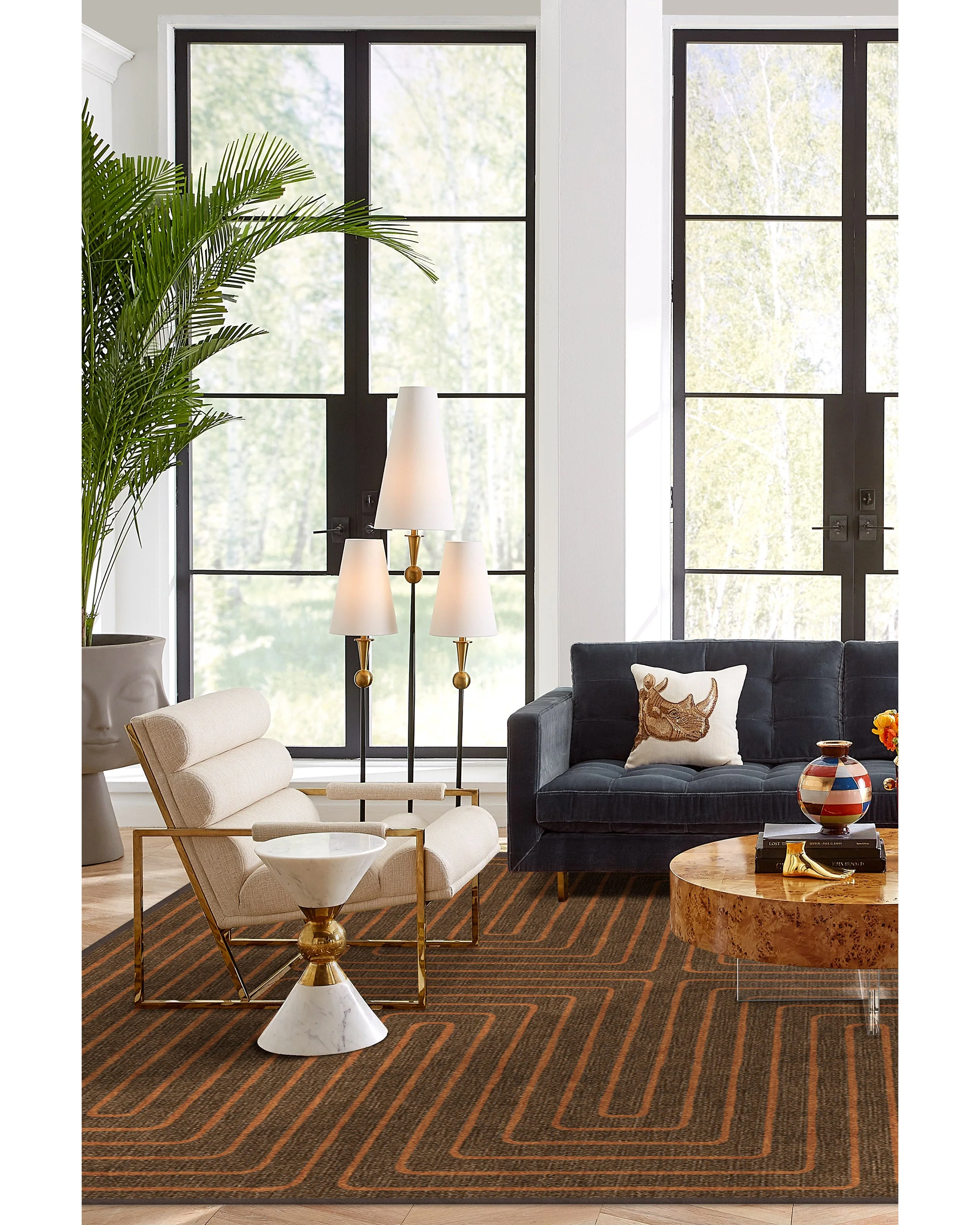 Labyrinth Brown & Orange Flatwoven Rug by Jonathan Adler