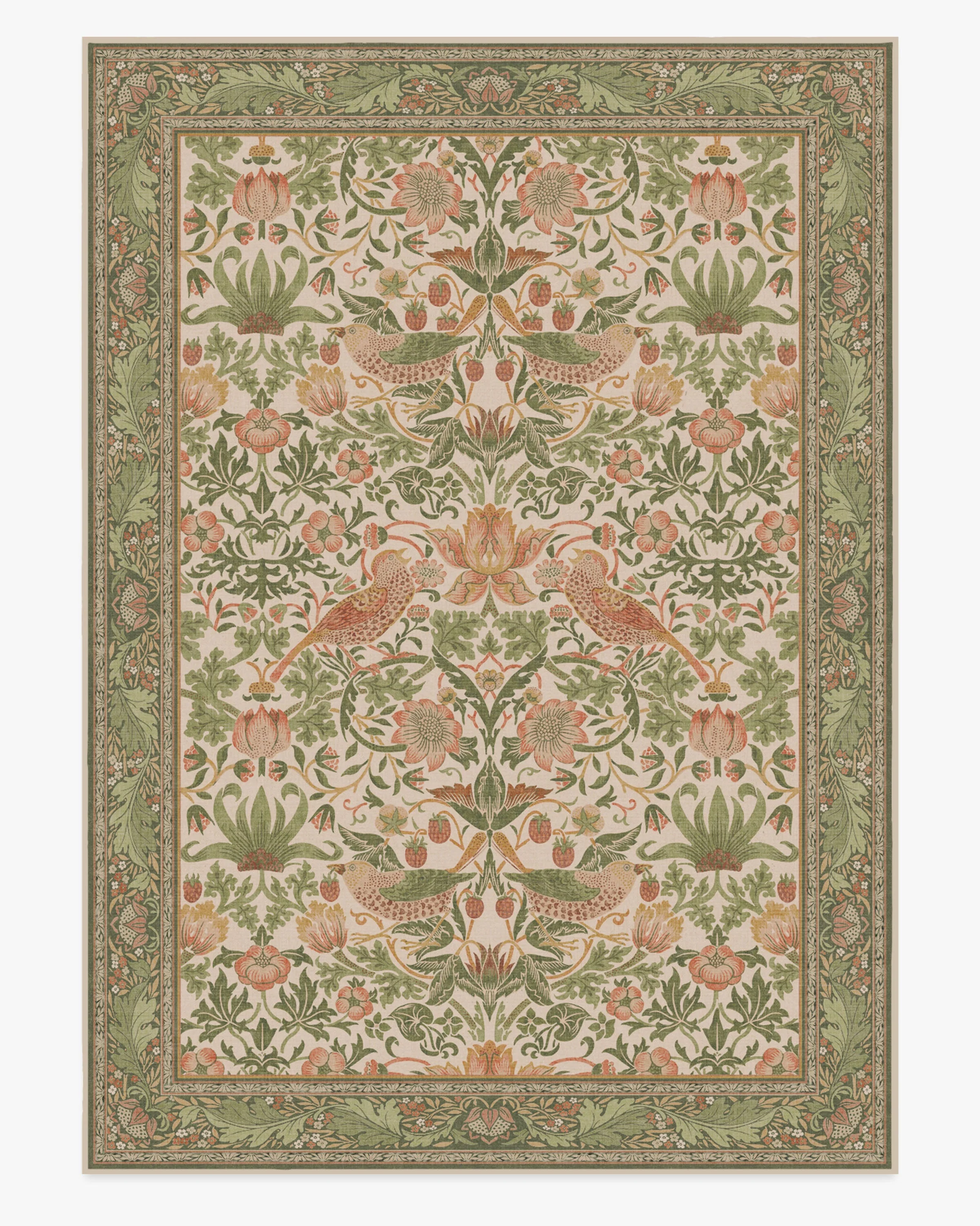 Strawberry Thief Sage & Rose Flatwoven Rug by Morris & Co.