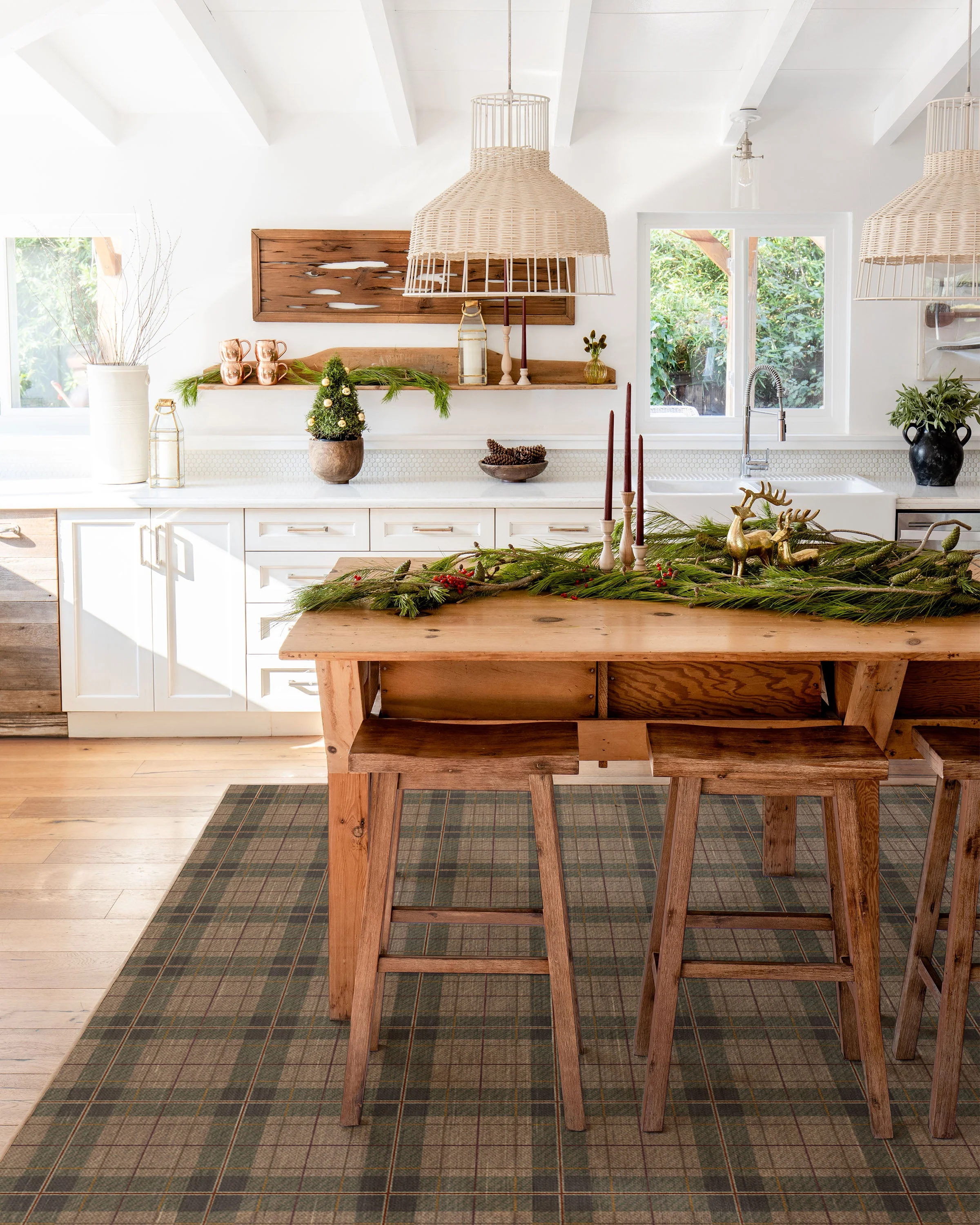Alfie Plaid Natural & Green Flatwoven Rug