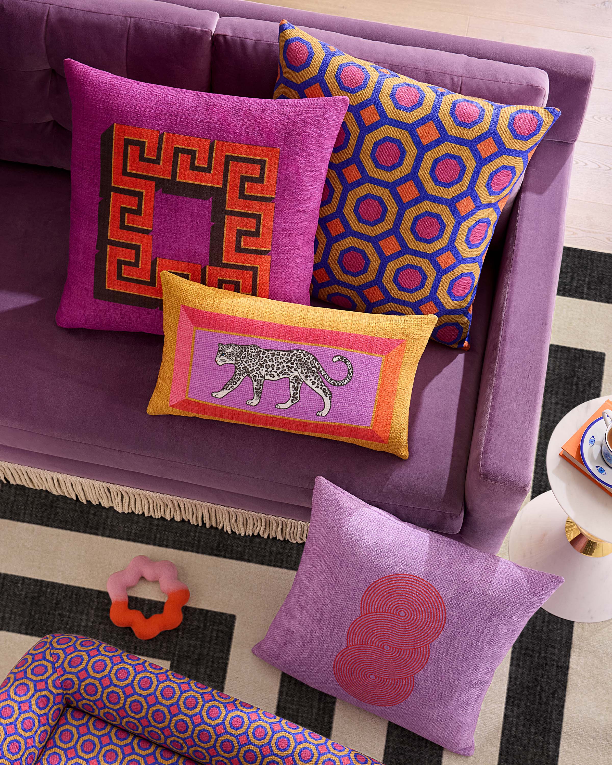 Greek Key Fuchsia Woven Throw Pillow by Jonathan Adler