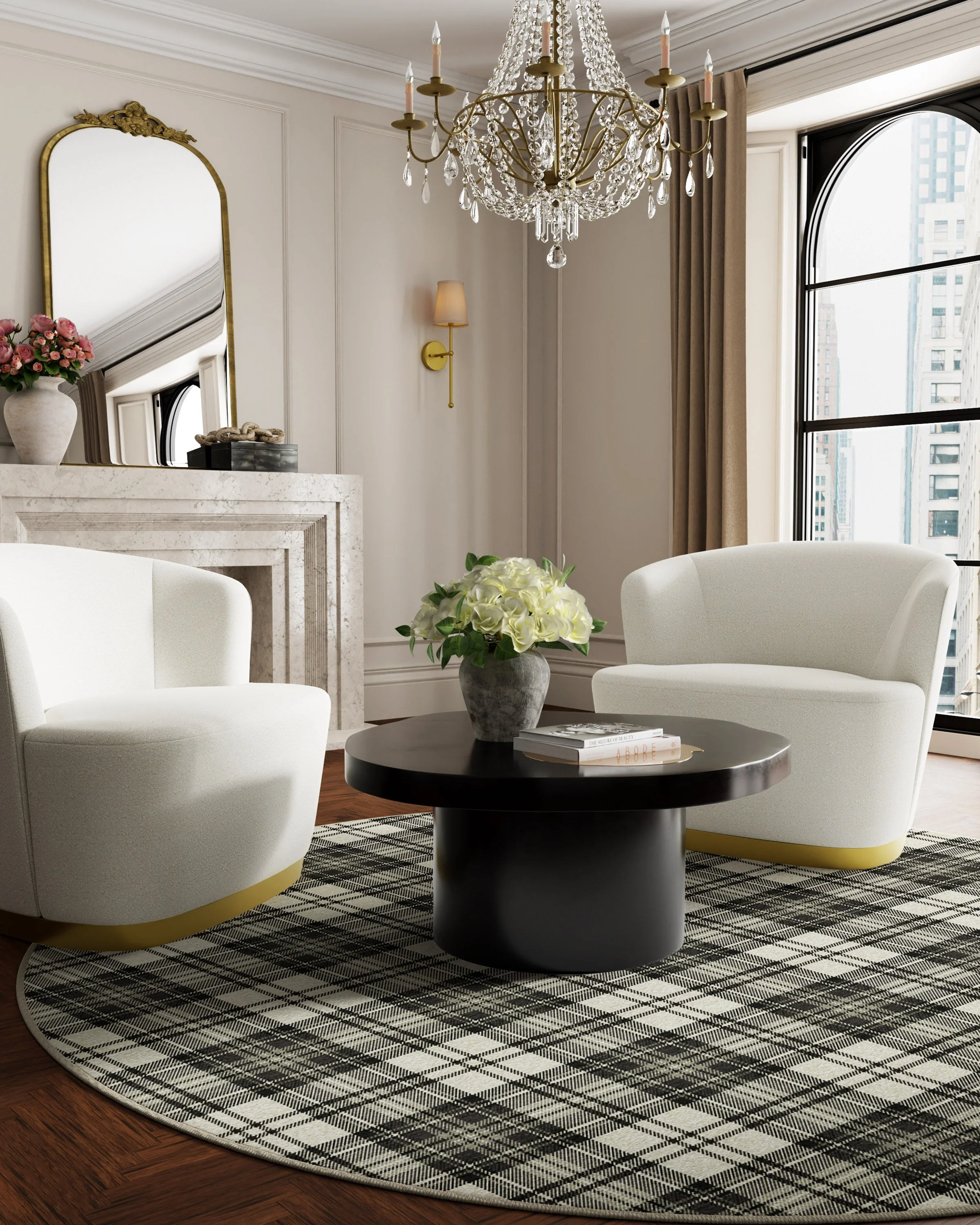 Dress Stewart Tartan Black & Ivory Flatwoven Rug