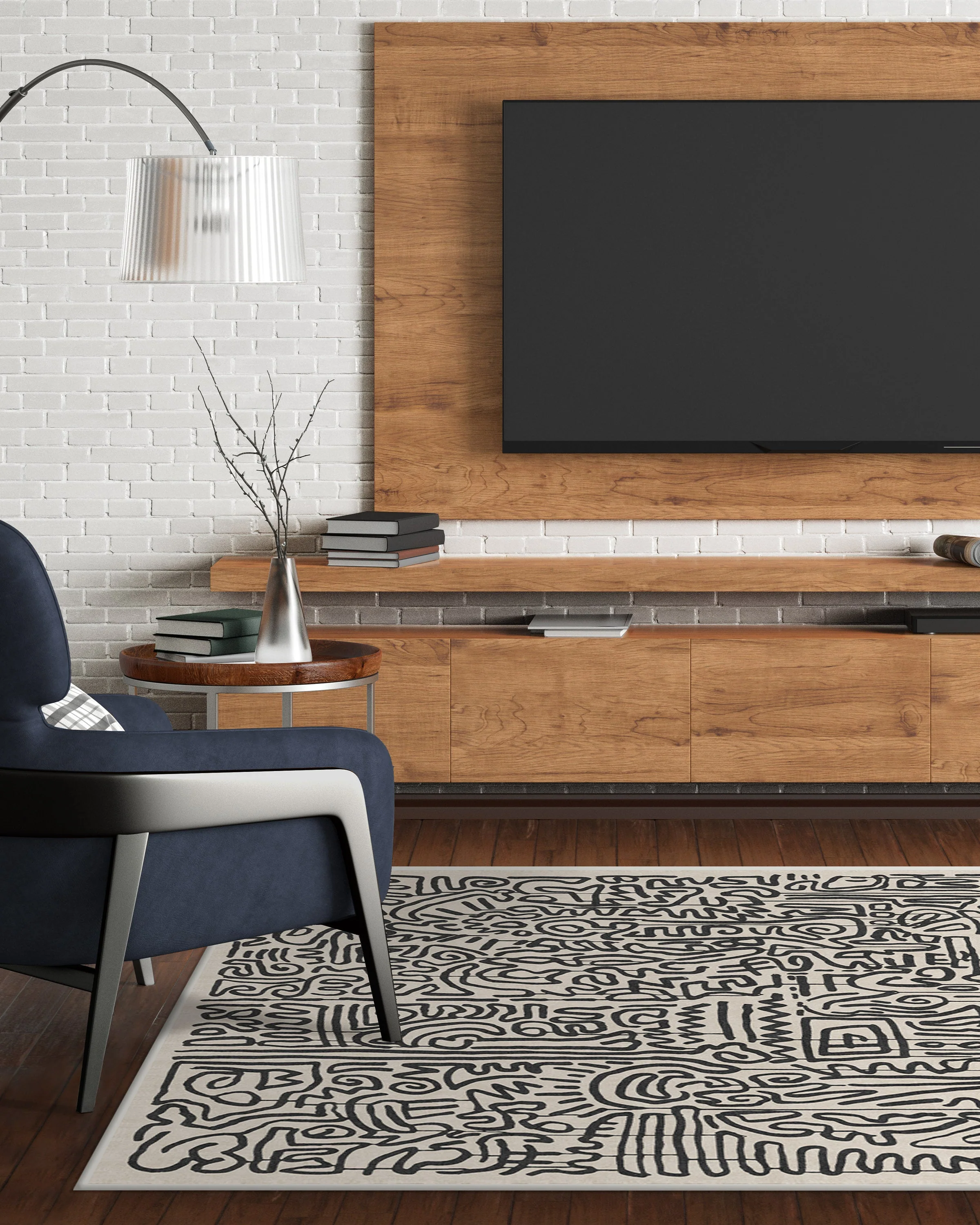 Freestyle Black & Ivory Rug by Keith Haring