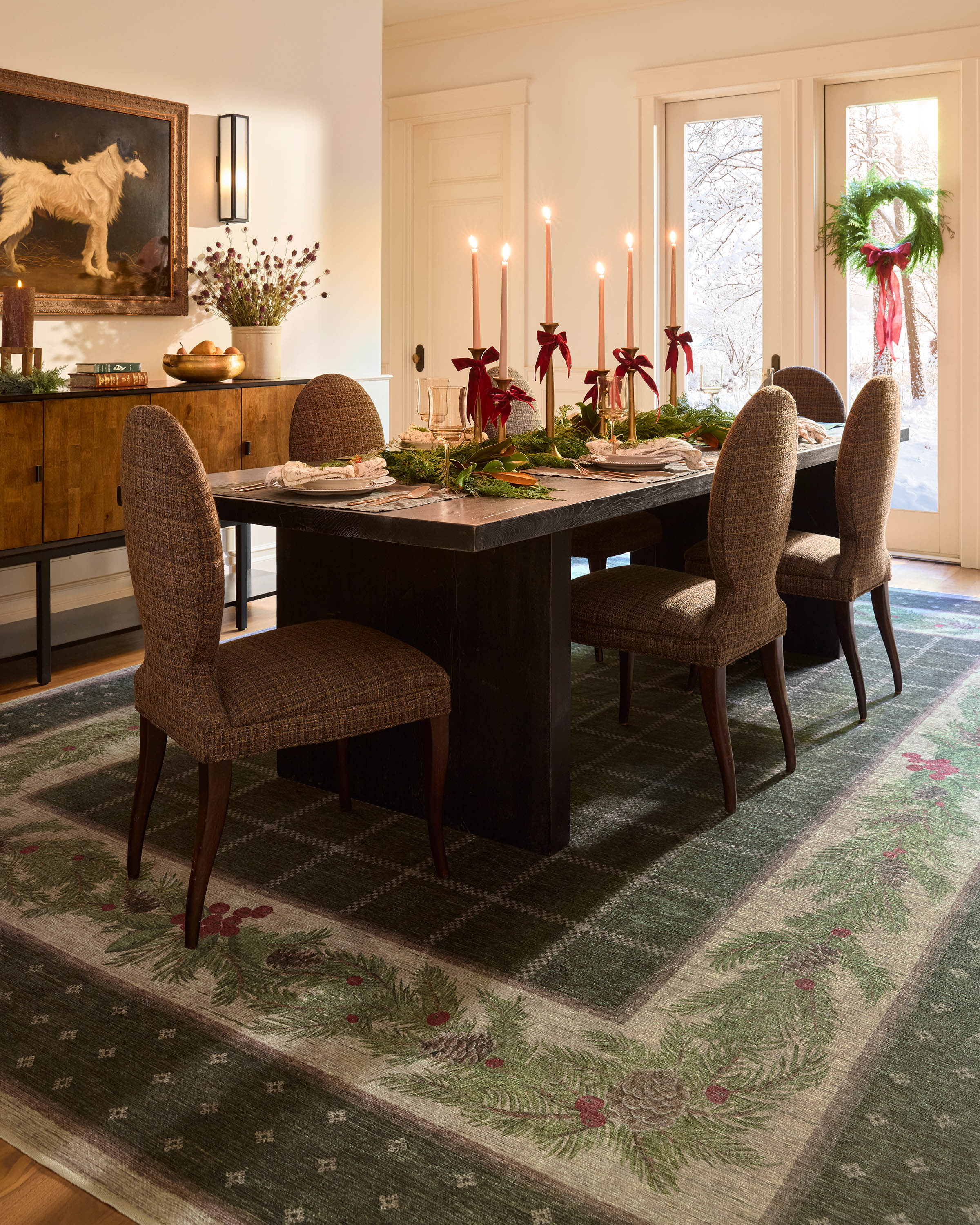 Pine Border Dark Olive Rug