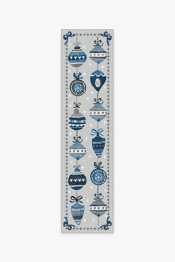 Festive Garland Blue Grey Outdoor Rug