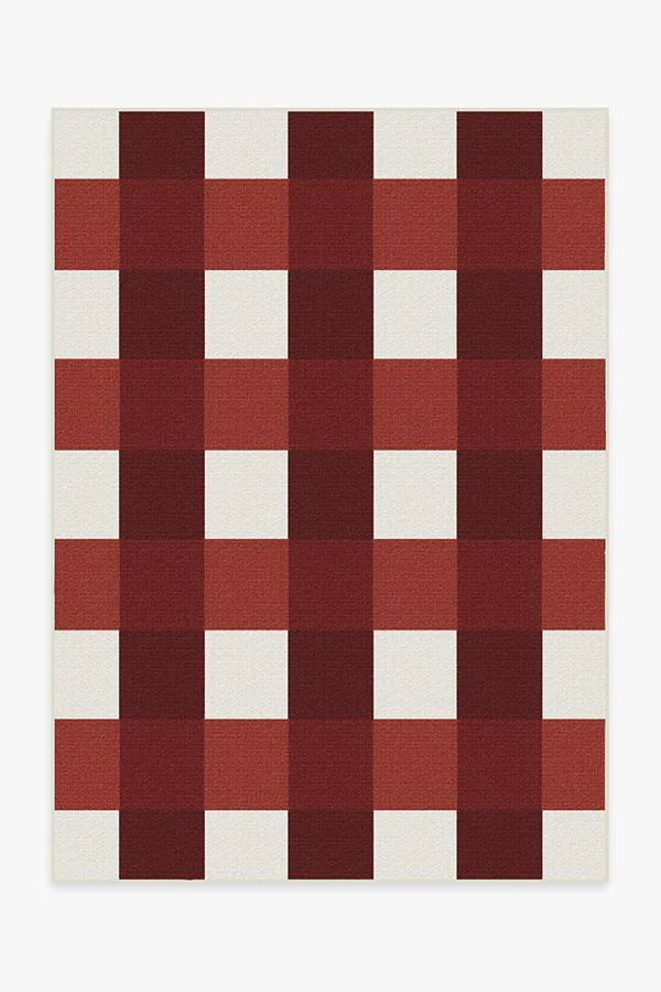 Gingham Plaid Red & White Outdoor Rug