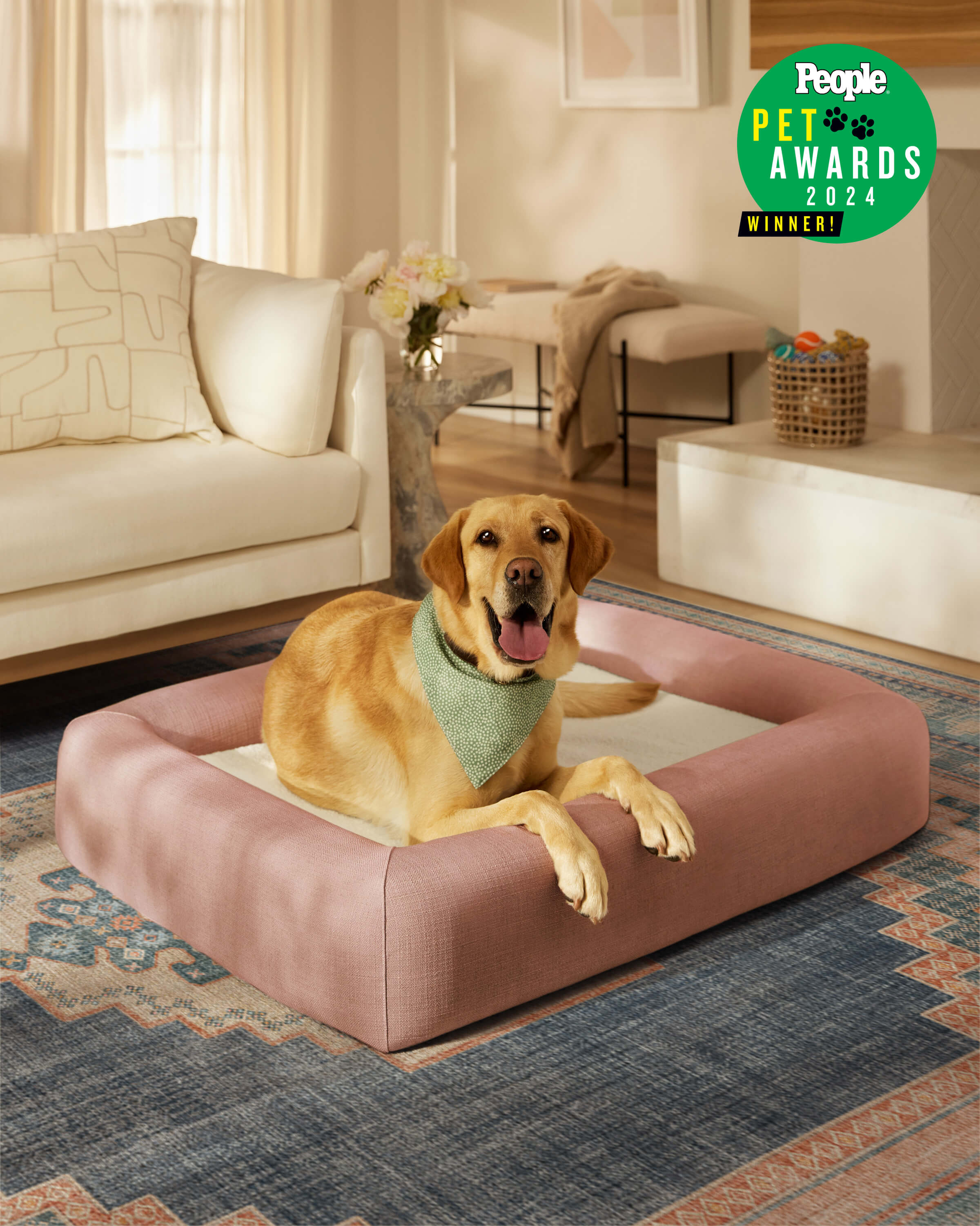 Coral Woven Bolster Pet Bed