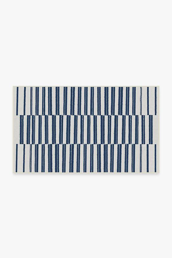 Offset Stripe Navy Outdoor Rug