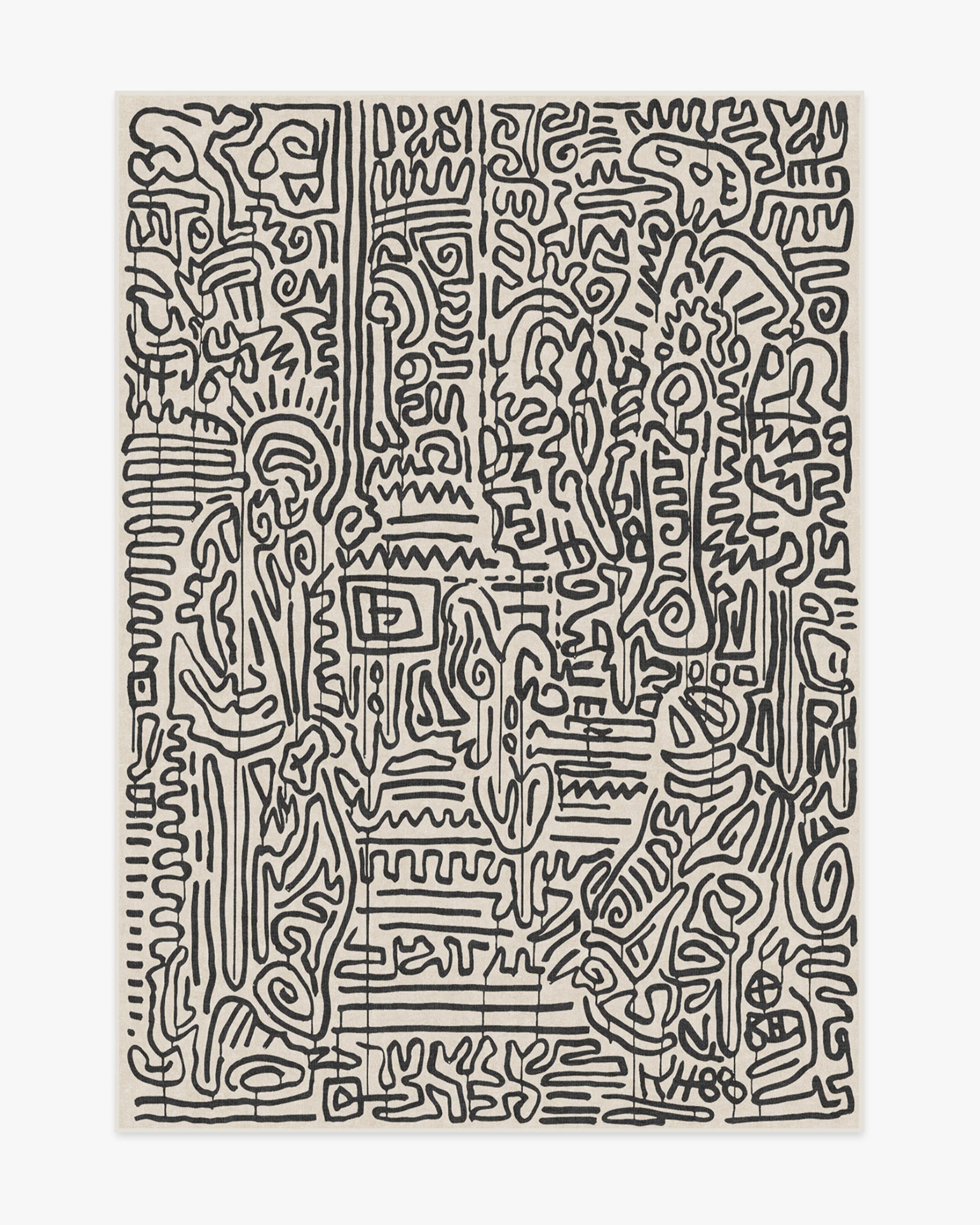 Freestyle Black & Ivory Flatwoven Rug by Keith Haring