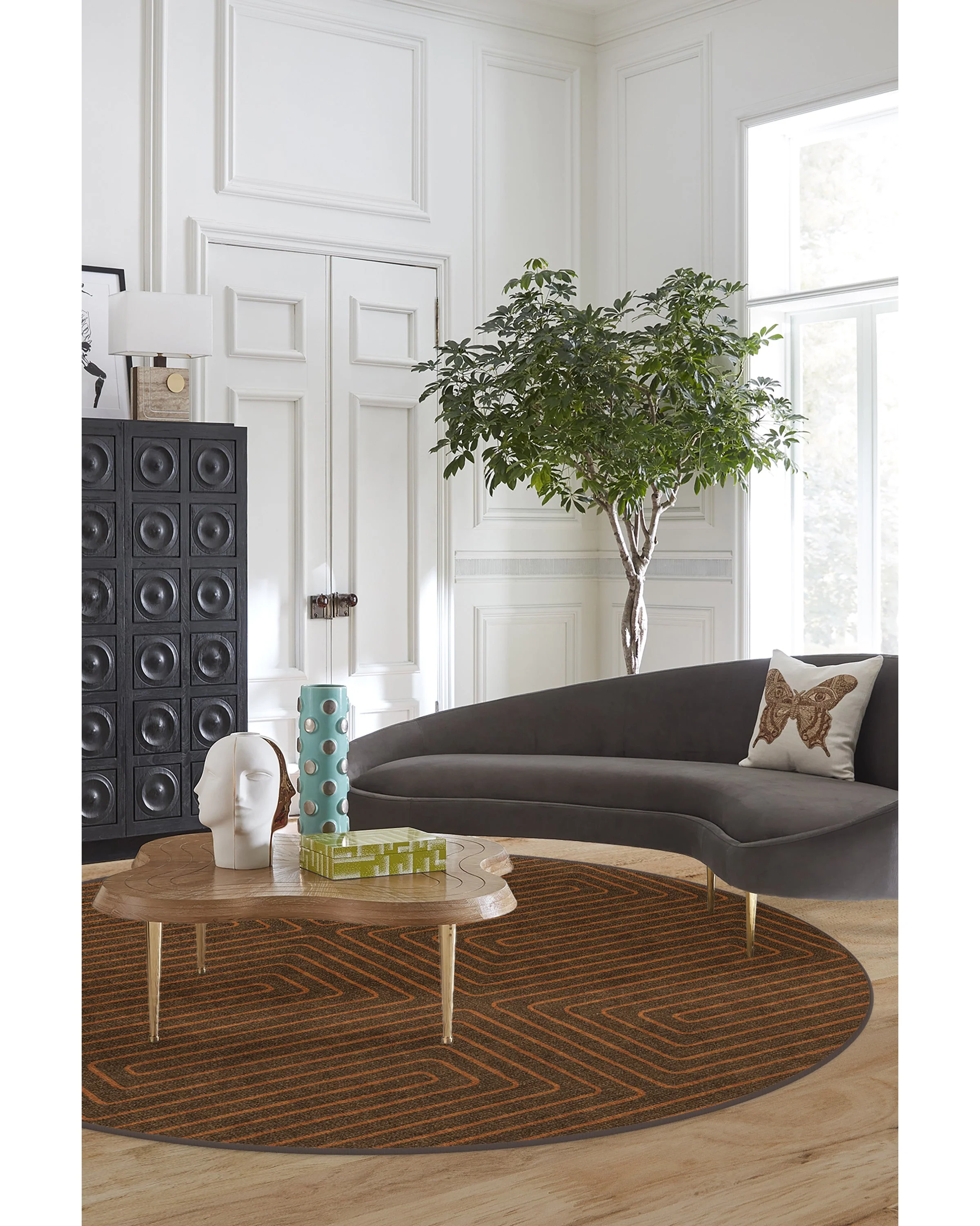 Labyrinth Brown & Orange Flatwoven Rug by Jonathan Adler