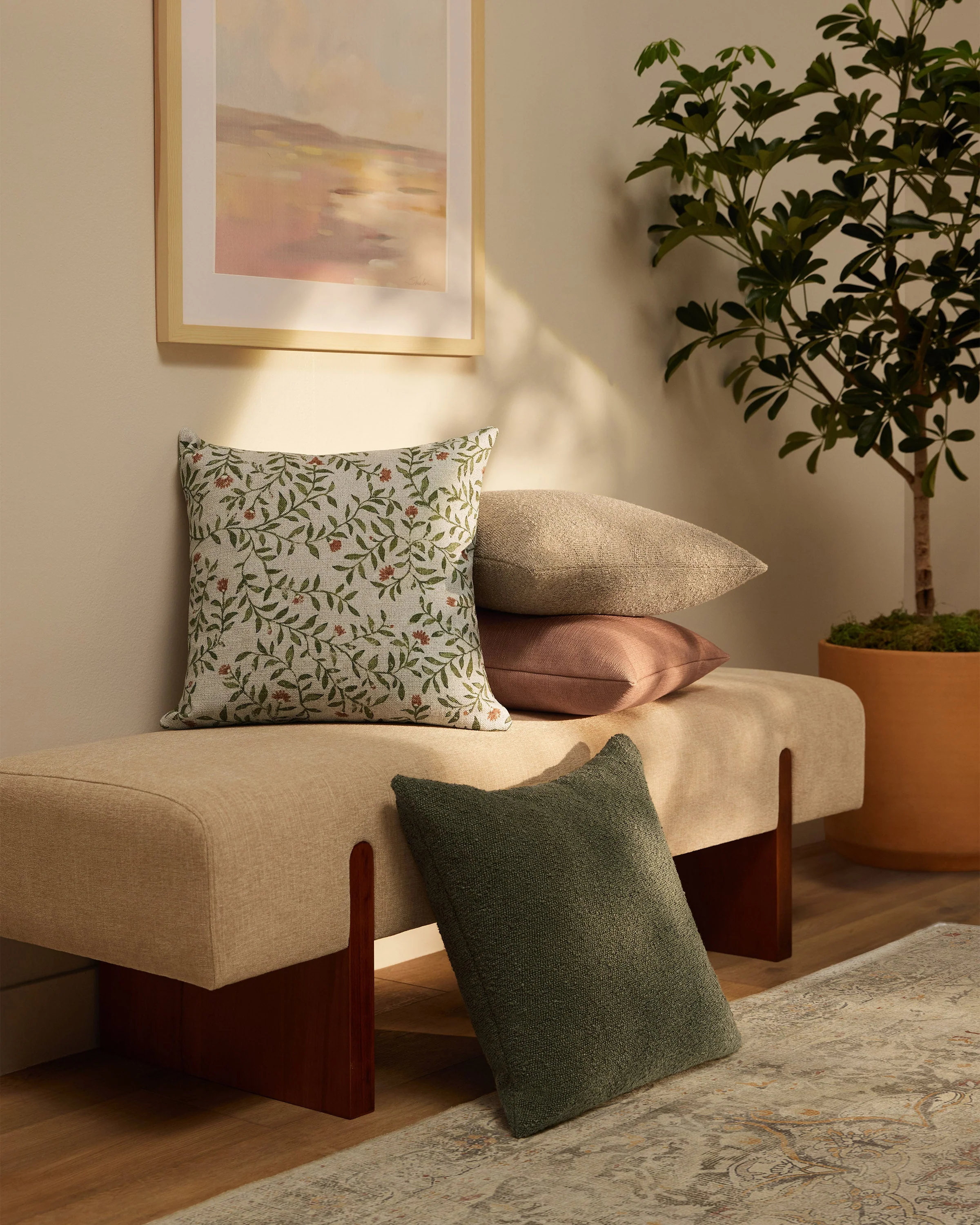 Waverly Natural & Green Woven Throw Pillow