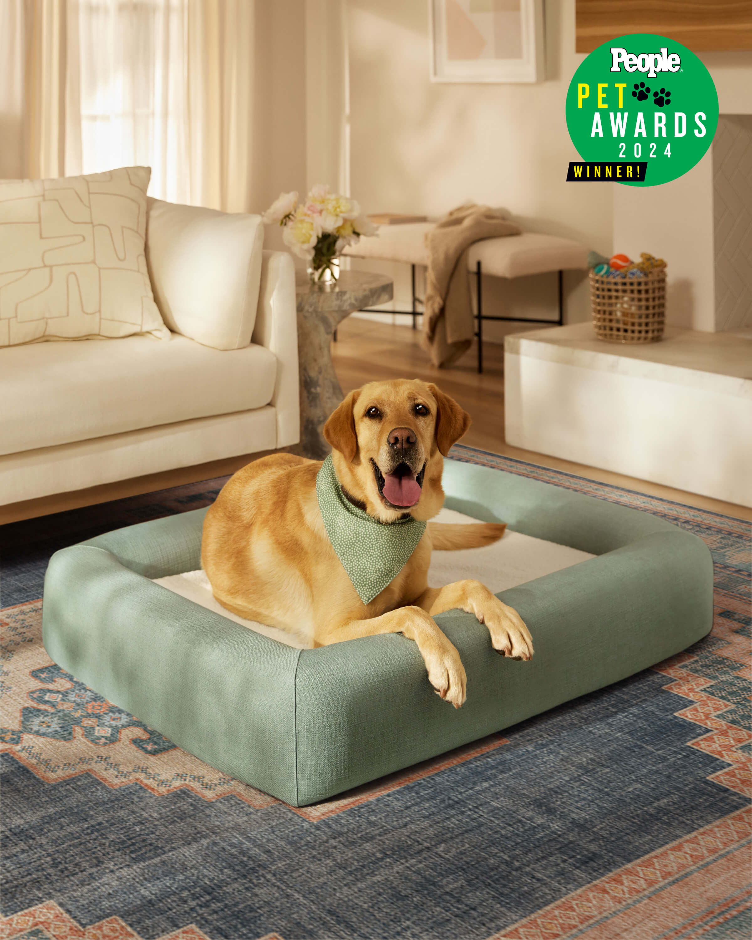 Sage Green Woven Bolster Pet Bed