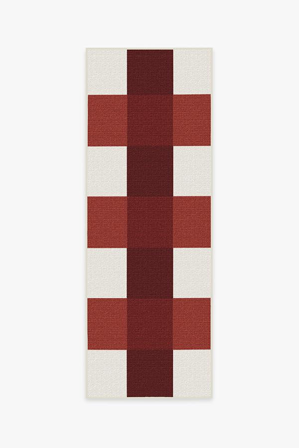 Gingham Plaid Red & White Outdoor Rug