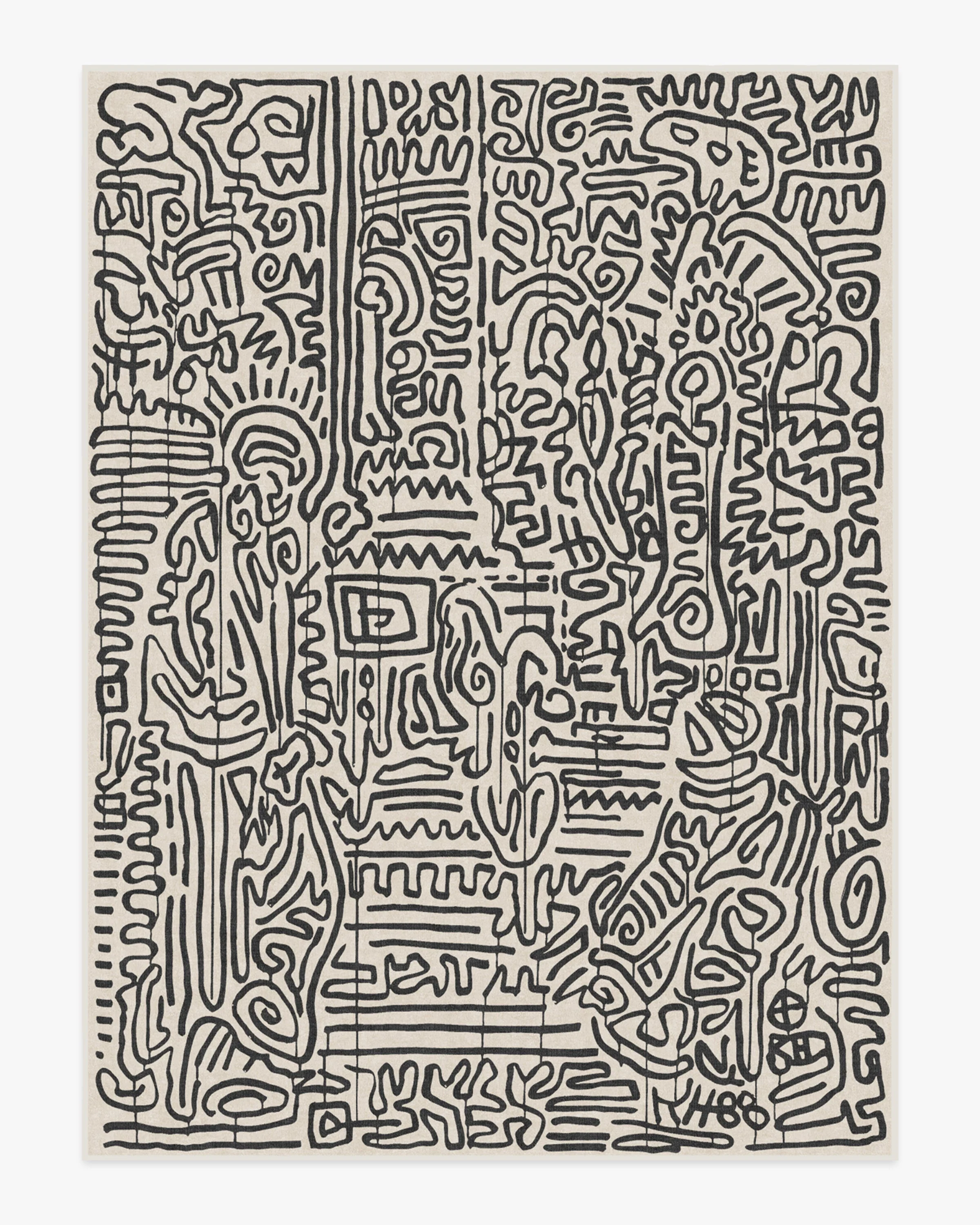 Freestyle Black & Ivory Flatwoven Rug by Keith Haring