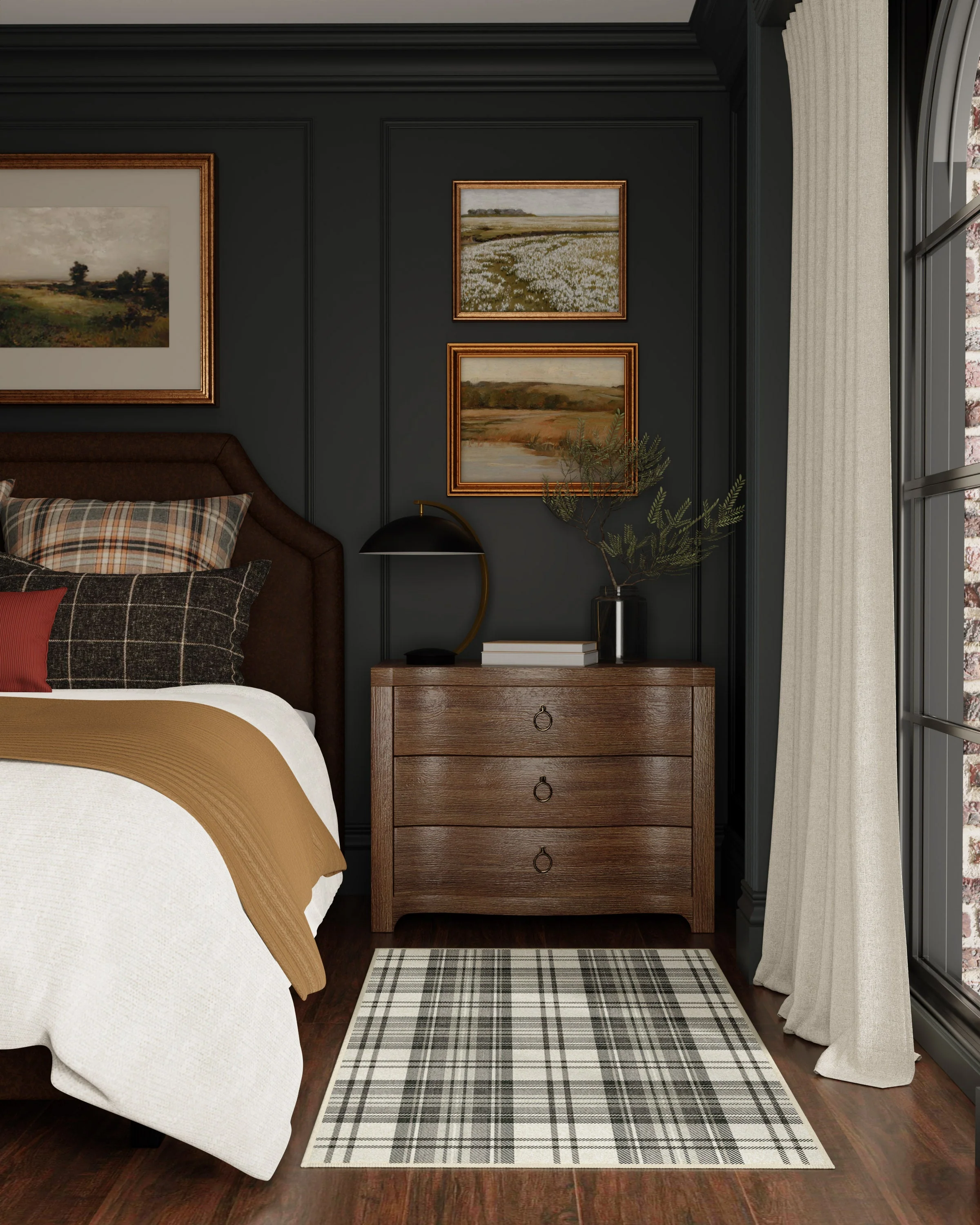 Dress Stewart Tartan Black & Ivory Flatwoven Rug