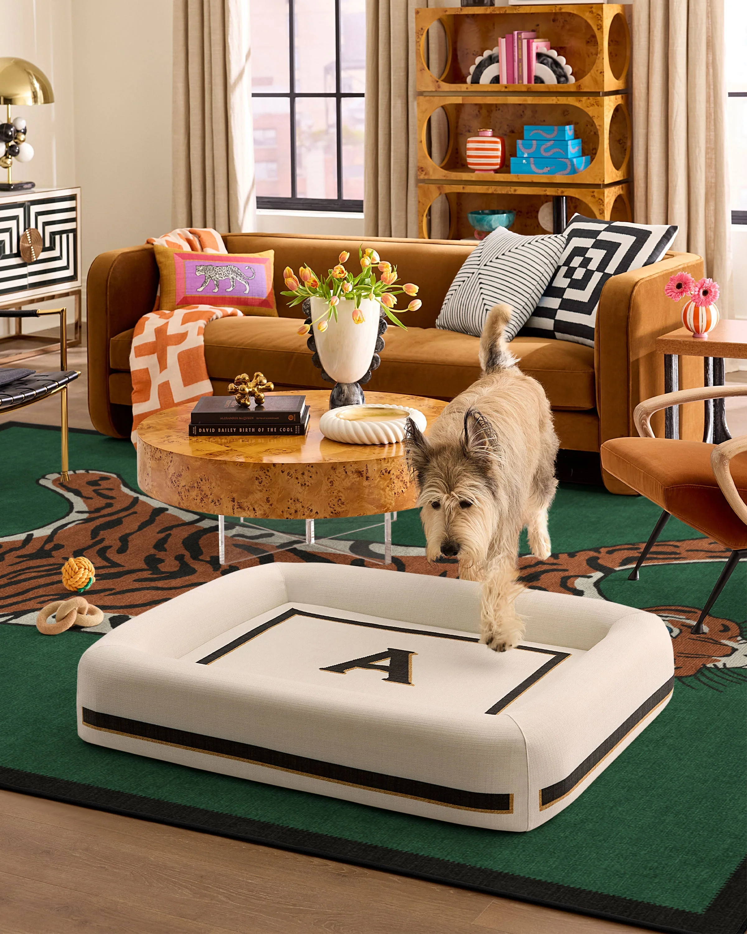Classic Monogram Ivory Woven Pet Bed, Large by Jonathan Adler