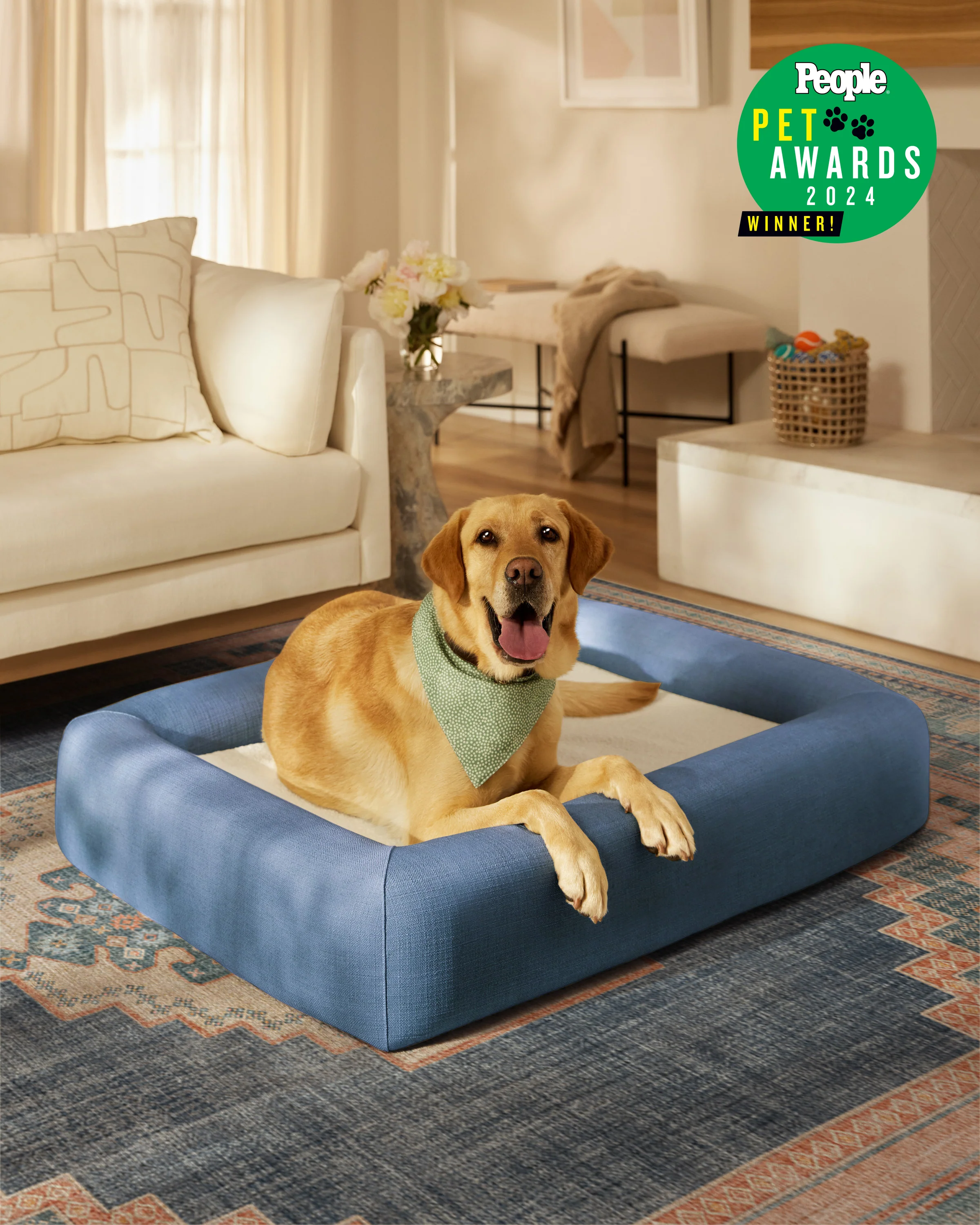 Blue Woven Bolster Pet Bed