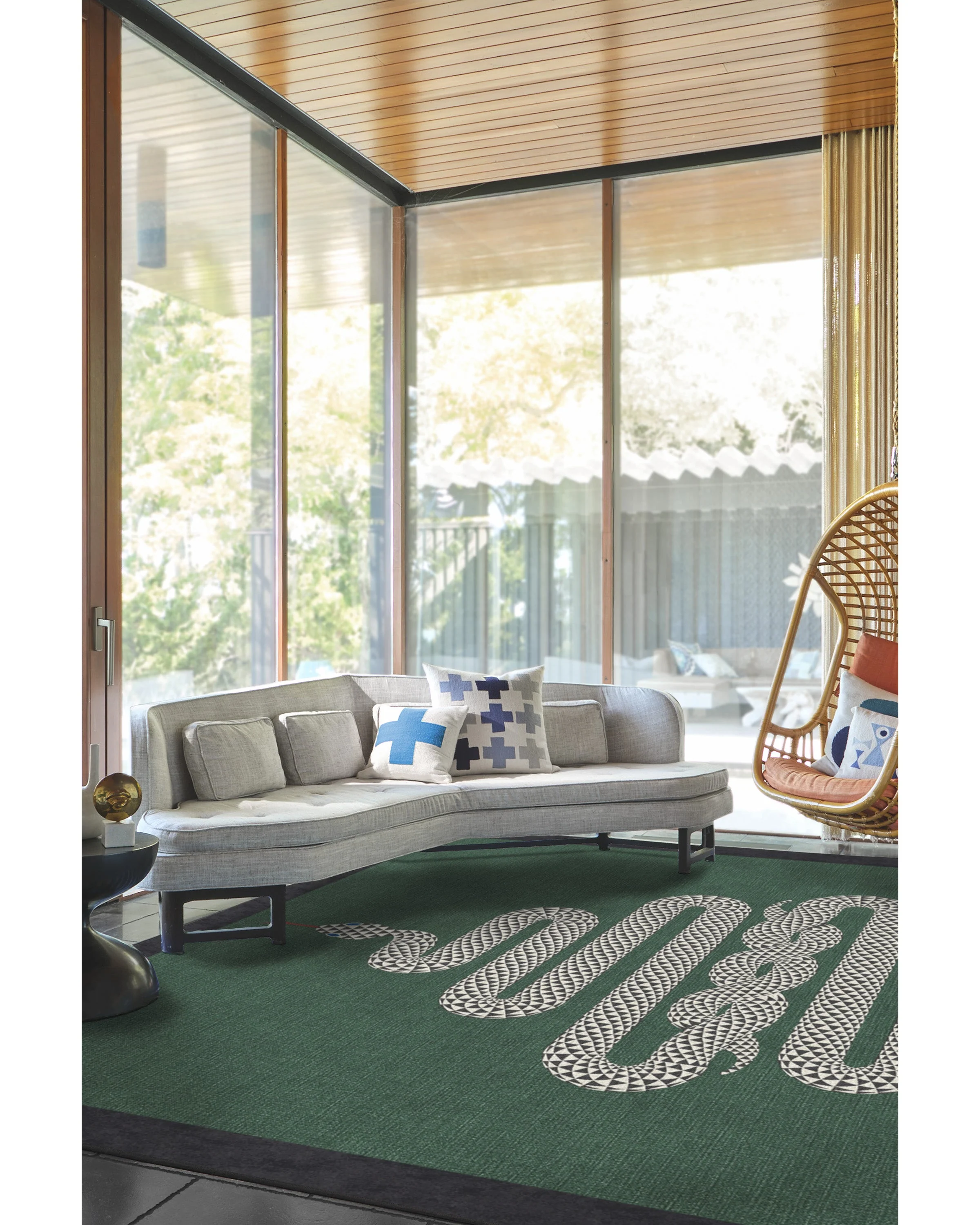 Venom Emerald Flatwoven Rug by Jonathan Adler